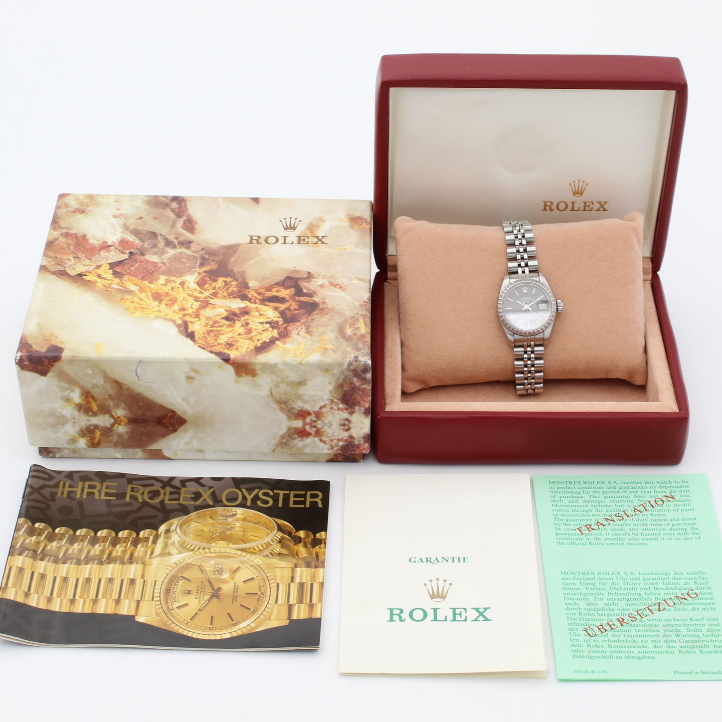 Rolex Oyster Perpetual Lady Date 69240 (1990) - Grijs wijzerplaat 26mm Staal (2/8)