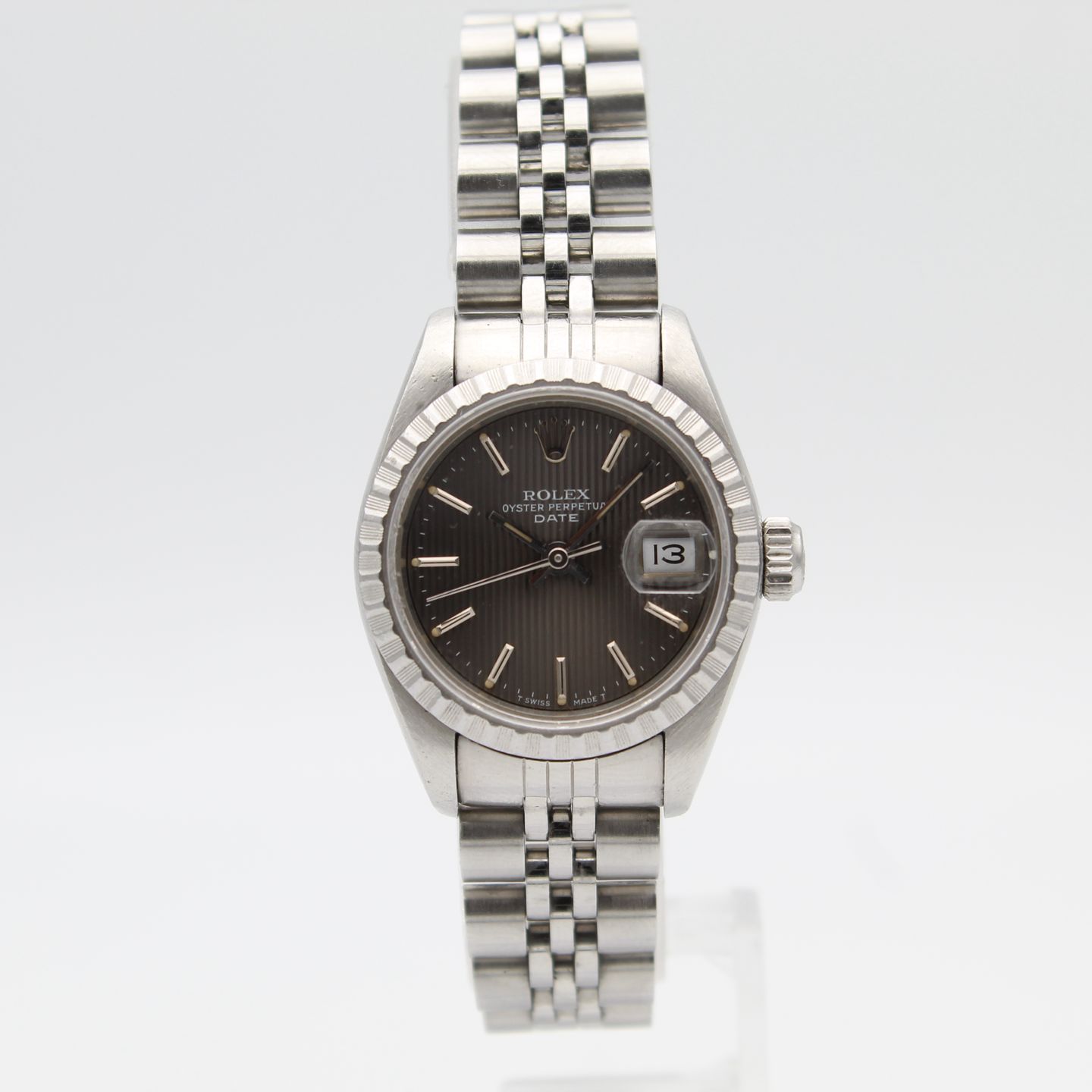 Rolex Oyster Perpetual Lady Date 69240 (1990) - Grijs wijzerplaat 26mm Staal (3/8)