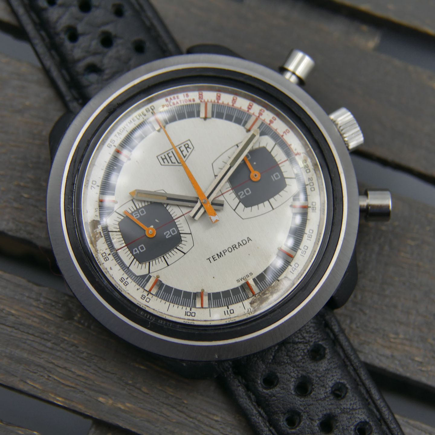 Heuer Vintage 70's vintage watch mens Heuer Temporada ref. 733809 manual wind valjoux 7733 (1970) - Unknown dial 42 mm Plastic case (1/8)