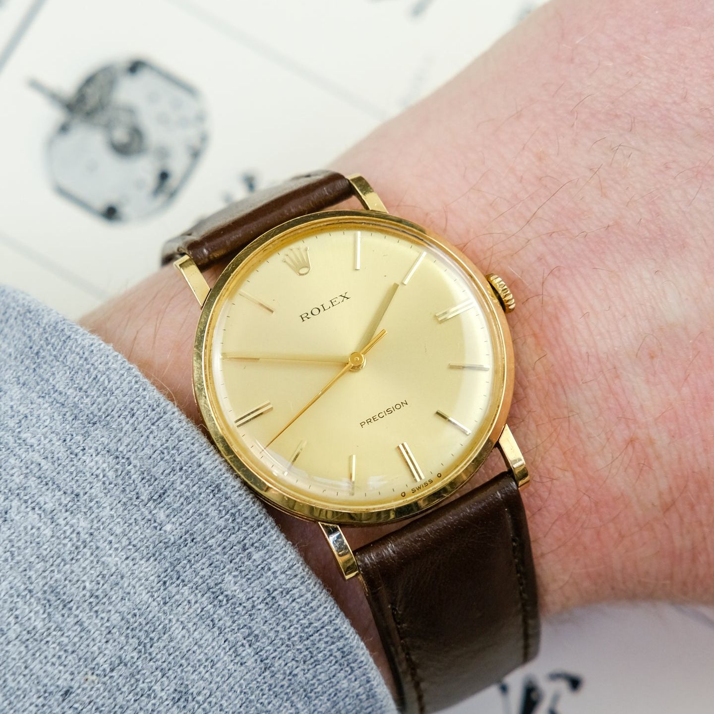 Rolex Oyster Precision 3410 (1975) - Champagne dial 34 mm Yellow Gold case (2/7)