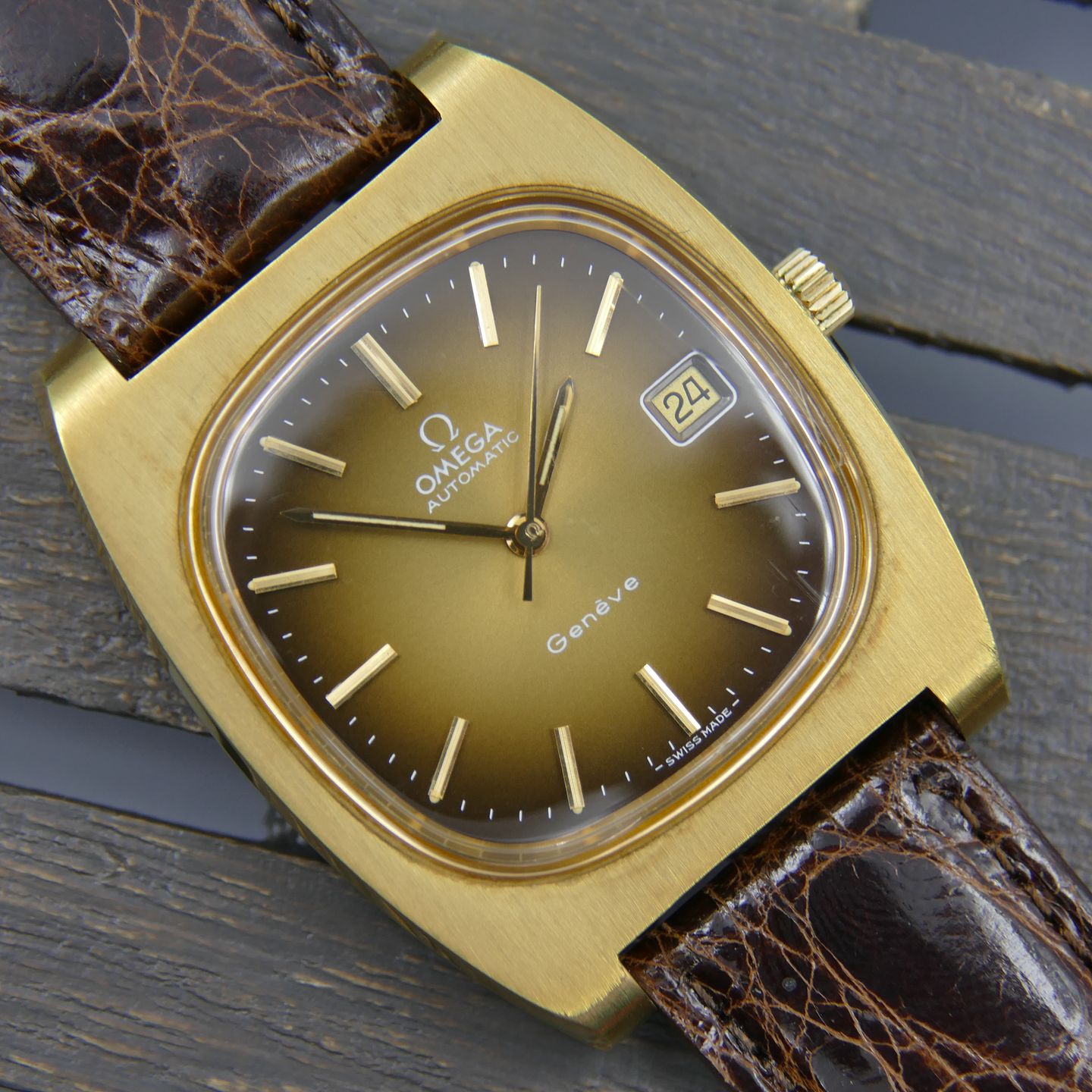 Omega Vintage 70's vintage watch mens Geneve automatic cal. 1012 ref 166.0190 gold pl (1970) - Gold dial 36 mm Gold/Steel case (1/8)