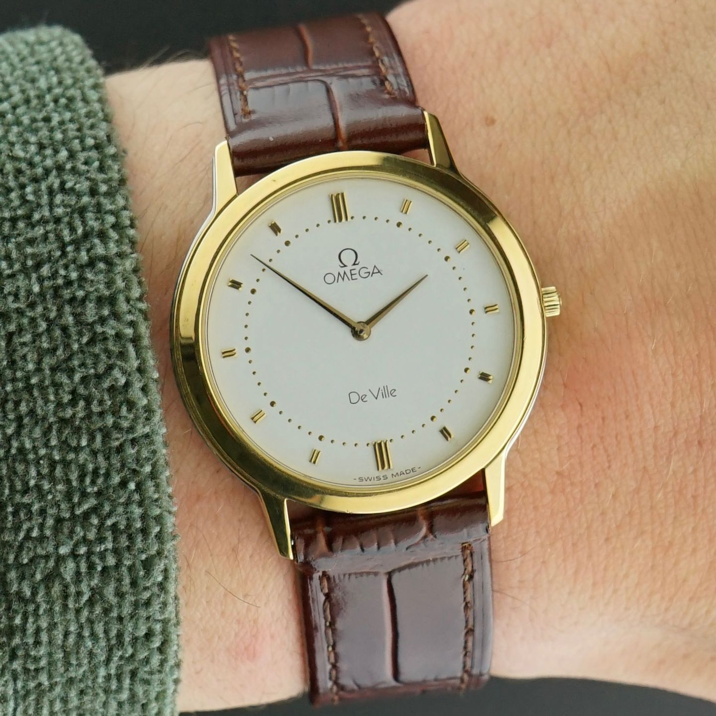 Omega De Ville 195.0048 (1986) - White dial 33 mm Gold/Steel case (2/8)