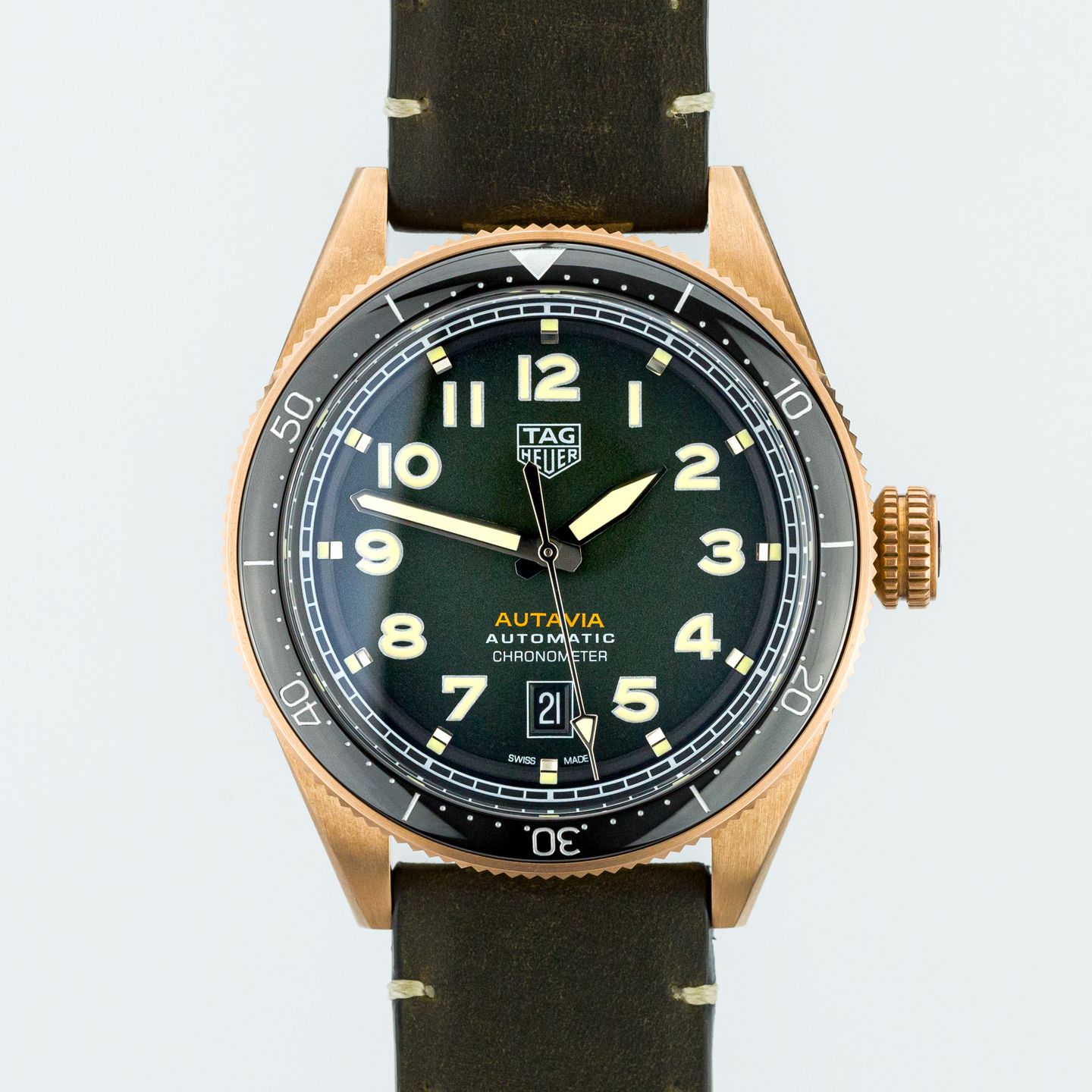 TAG Heuer Autavia WBE5190.FC8268 (Unknown (random serial)) - Green dial 42 mm Bronze case (1/8)
