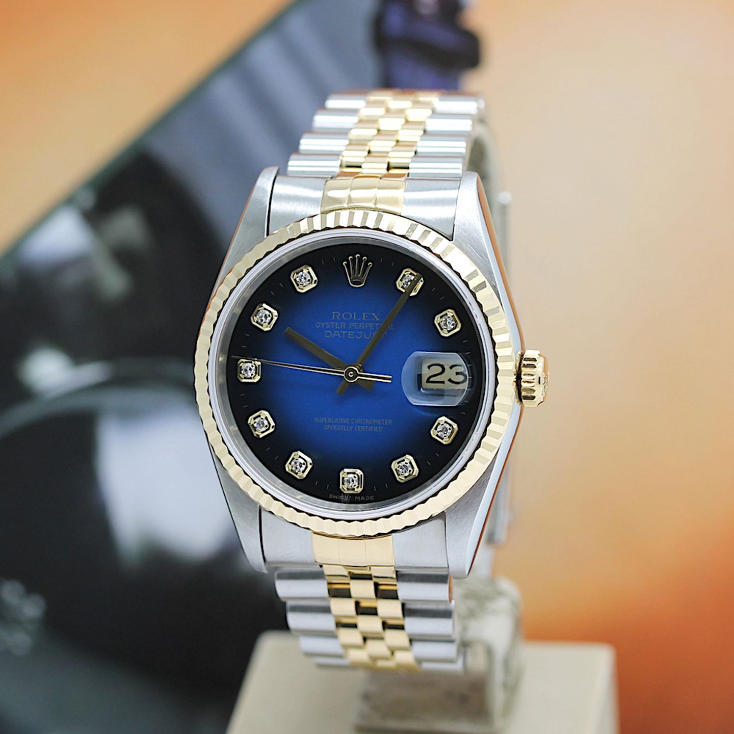 Rolex Datejust 36 16233 (1998) - Blue dial 36 mm Gold/Steel case (8/8)