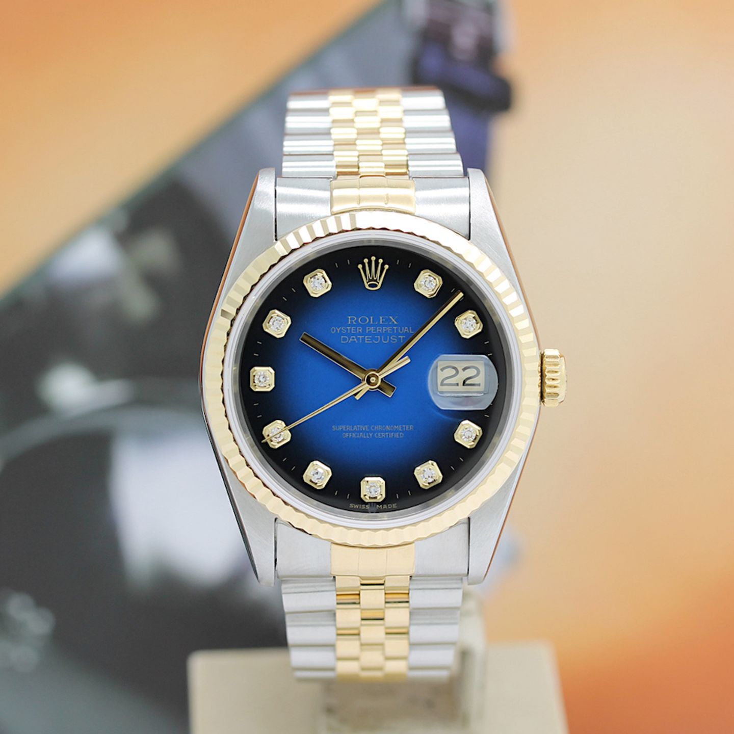 Rolex Datejust 36 16233 (1998) - Blue dial 36 mm Gold/Steel case (3/8)