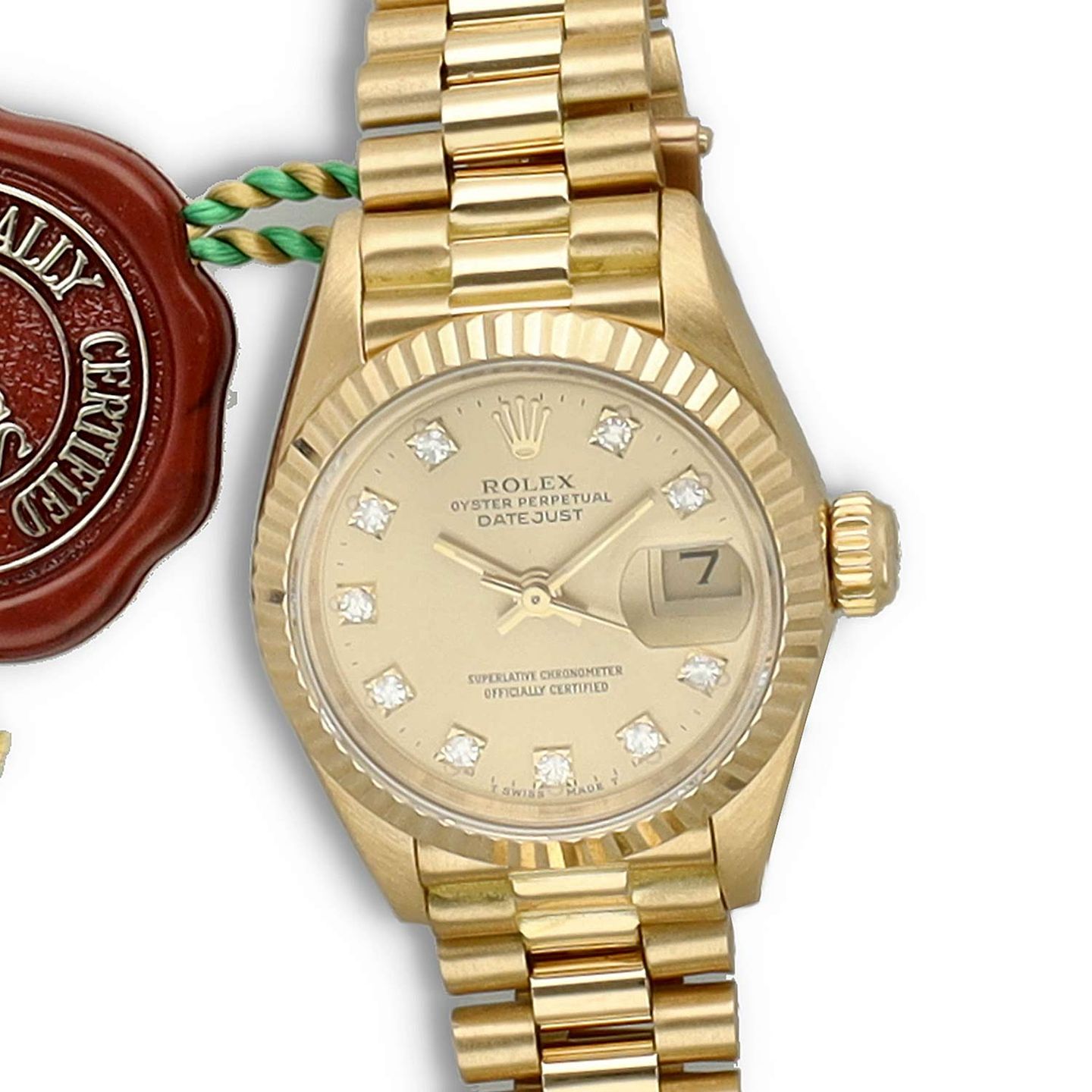 Rolex Lady-Datejust 69178 (1985) - Champagne dial 26 mm Yellow Gold case (7/8)