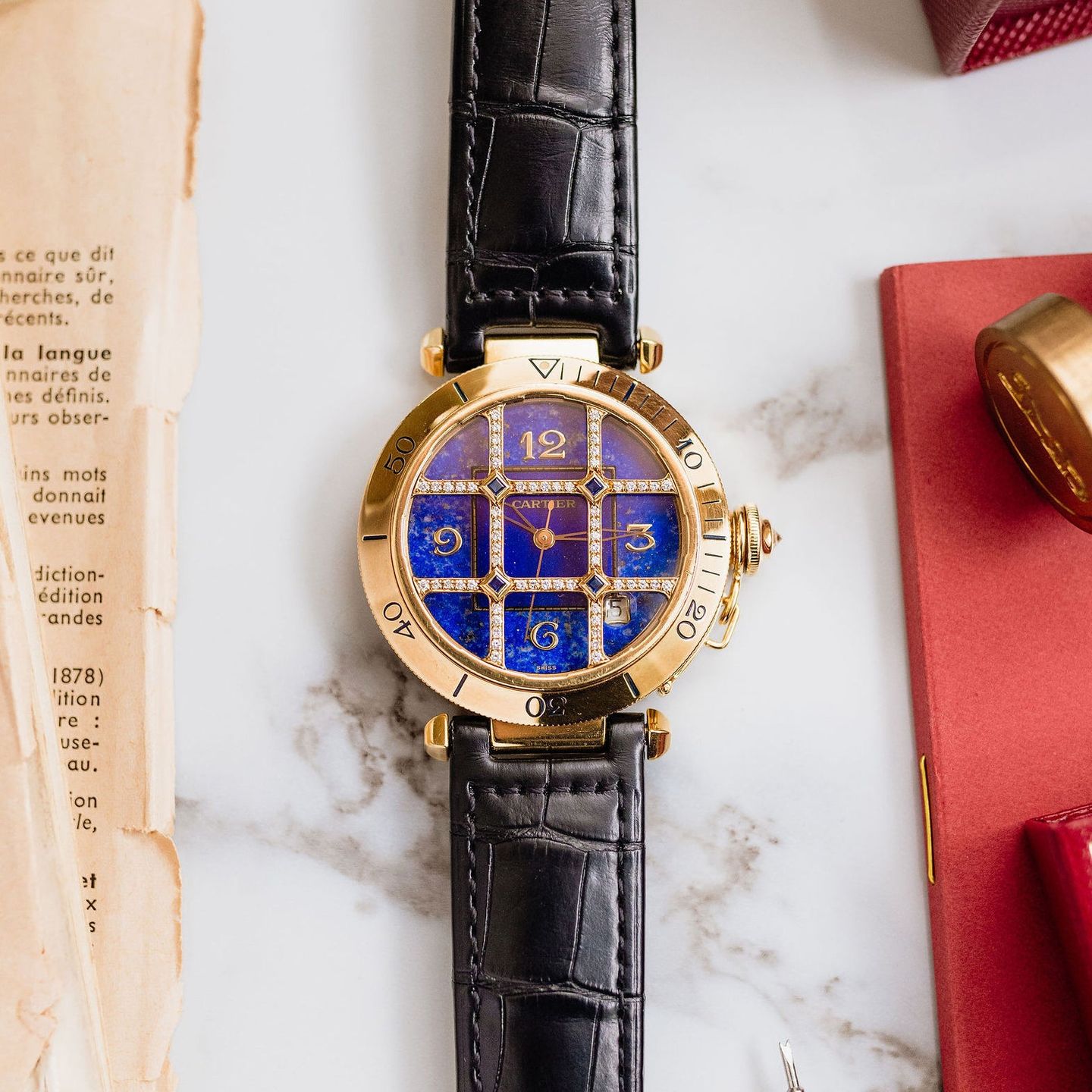 Cartier Pasha 1023 (1990) - Blue dial 38 mm Yellow Gold case (5/6)
