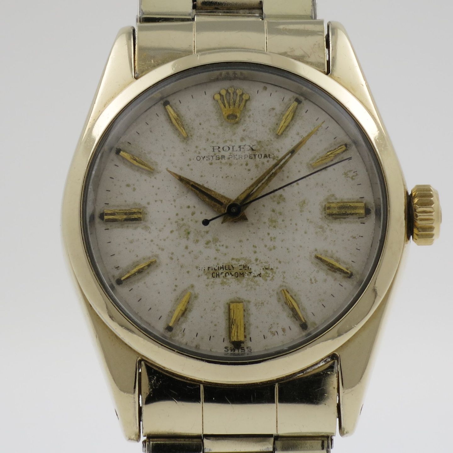 Rolex Oyster Perpetual 34 6634 (1955) - Silver dial 34 mm Gold/Steel case (1/8)