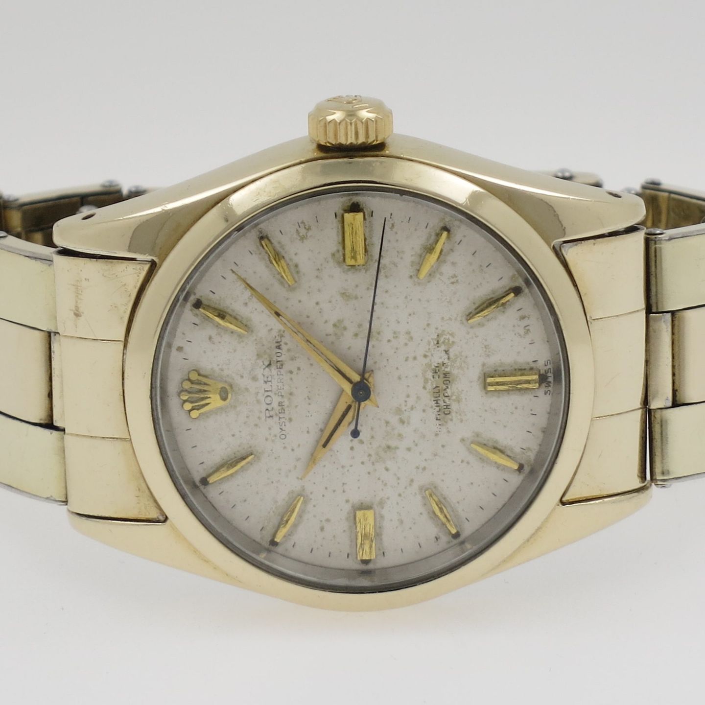 Rolex Oyster Perpetual 34 6634 (1955) - Silver dial 34 mm Gold/Steel case (2/8)