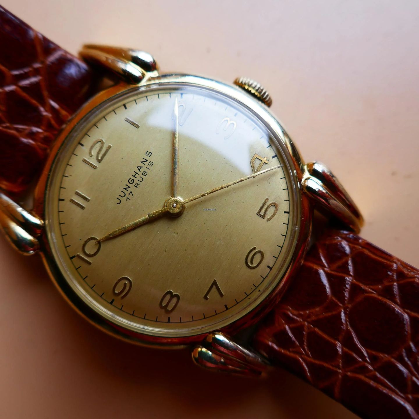 Junghans Vintage Junghans J80 (1949) - Champagne dial 32 mm Gold/Steel case (4/8)