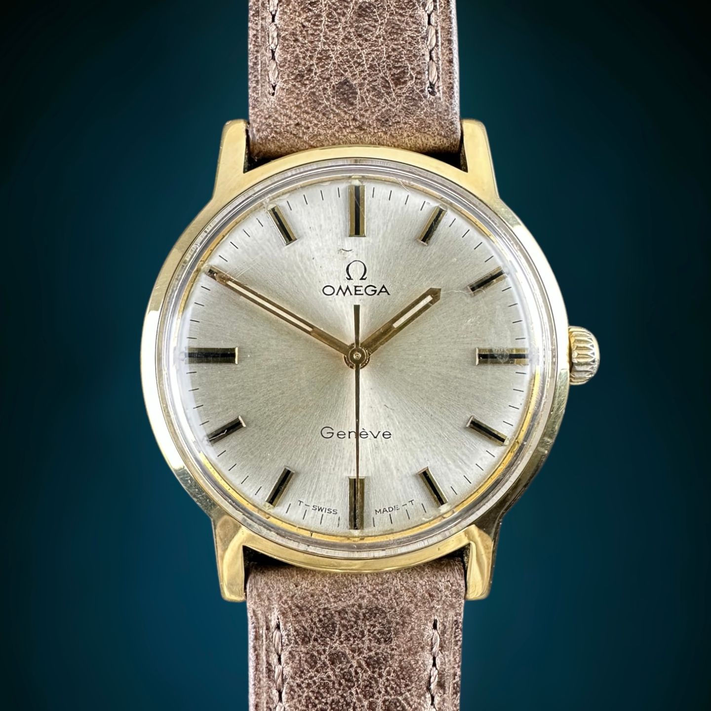 Omega Genève 135.070 (1970) - Wit wijzerplaat 34mm Geelgoud (1/8)