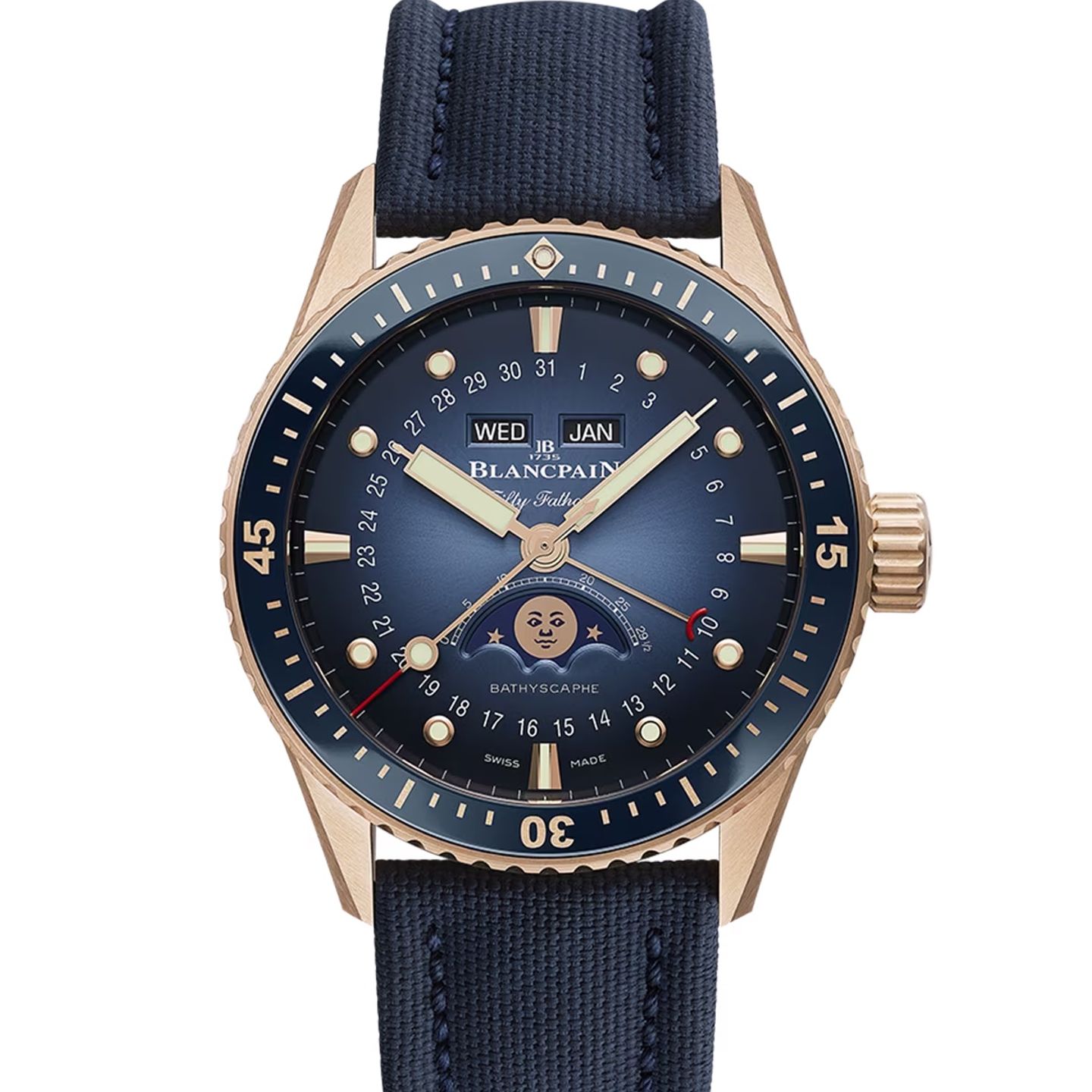 Blancpain Fifty Fathoms Bathyscaphe 5054-3640-O52A (2024) - Blauw wijzerplaat 44mm Roodgoud (1/1)