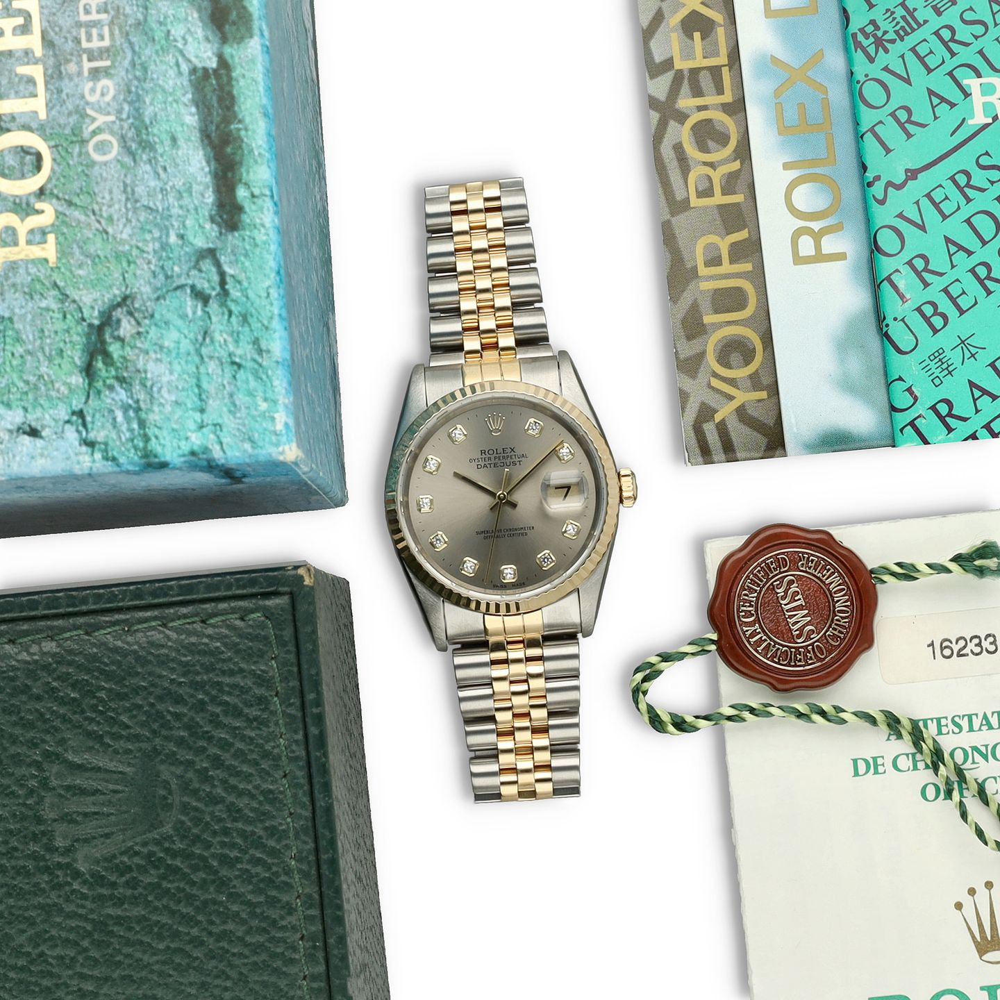 Rolex Datejust 36 16233 (1996) - Grey dial 36 mm Gold/Steel case (8/8)