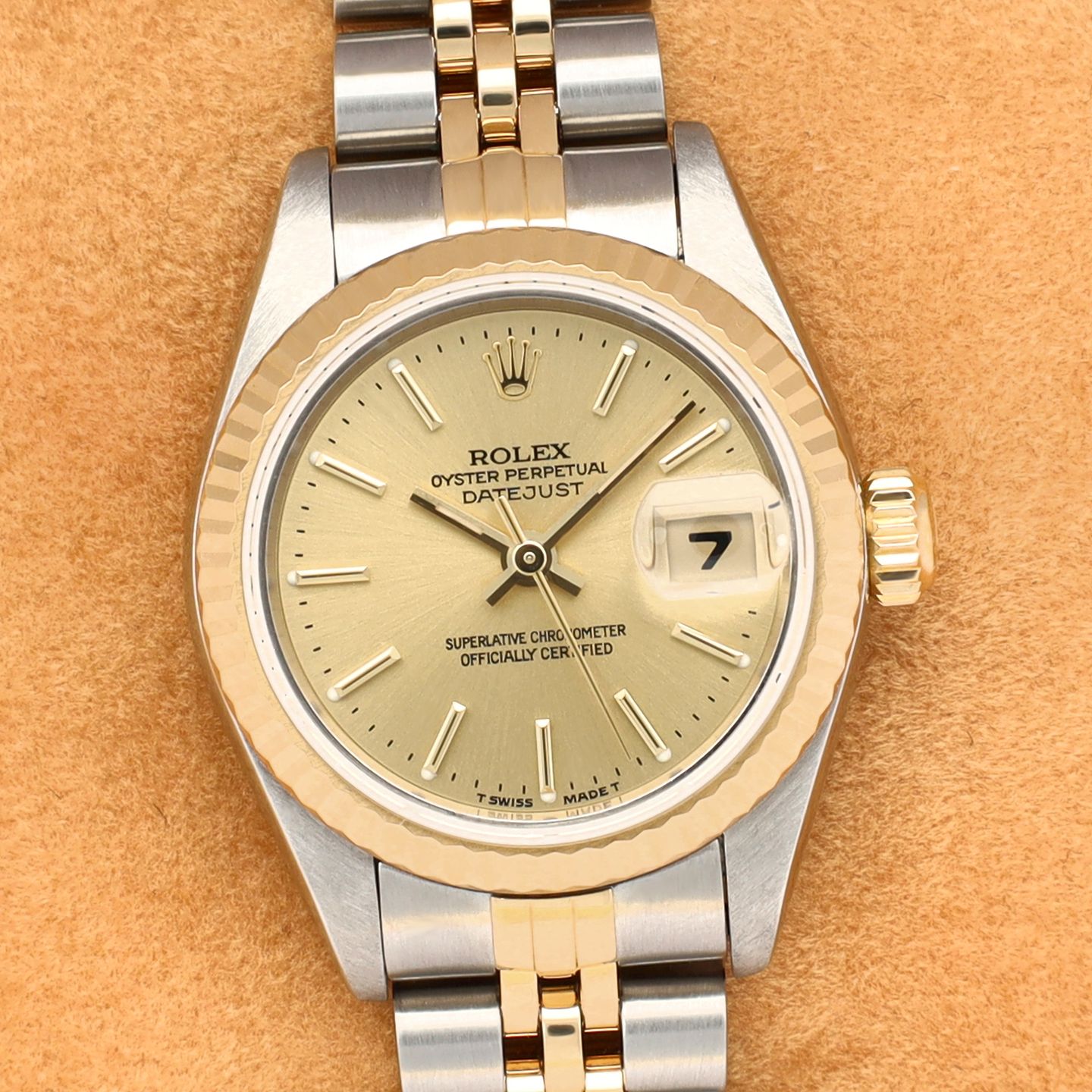 Rolex Lady-Datejust 69173 (1996) - Champagne wijzerplaat 26mm Goud/Staal (1/8)