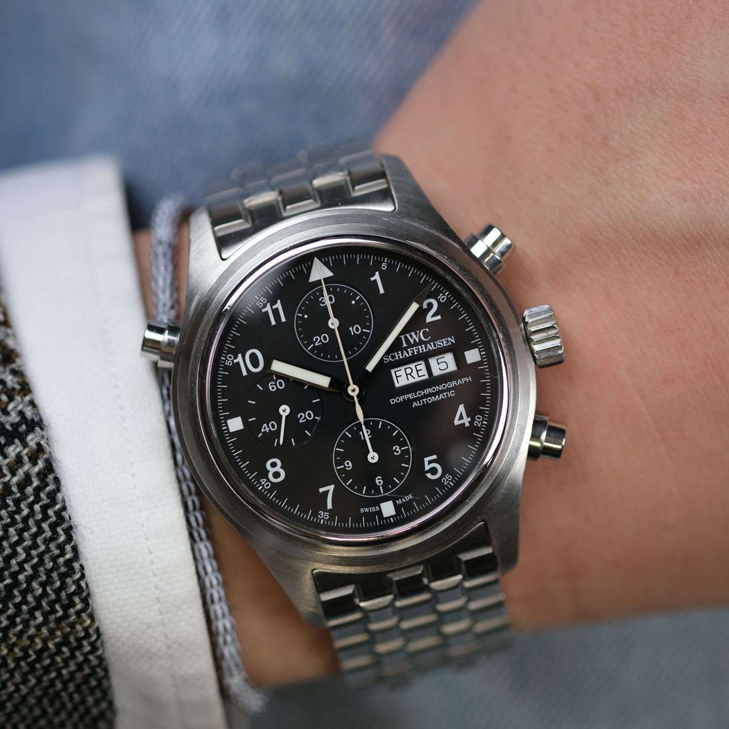 IWC Pilot Double Chronograph IW3713 (2004) - Black dial 42 mm Steel case (1/8)
