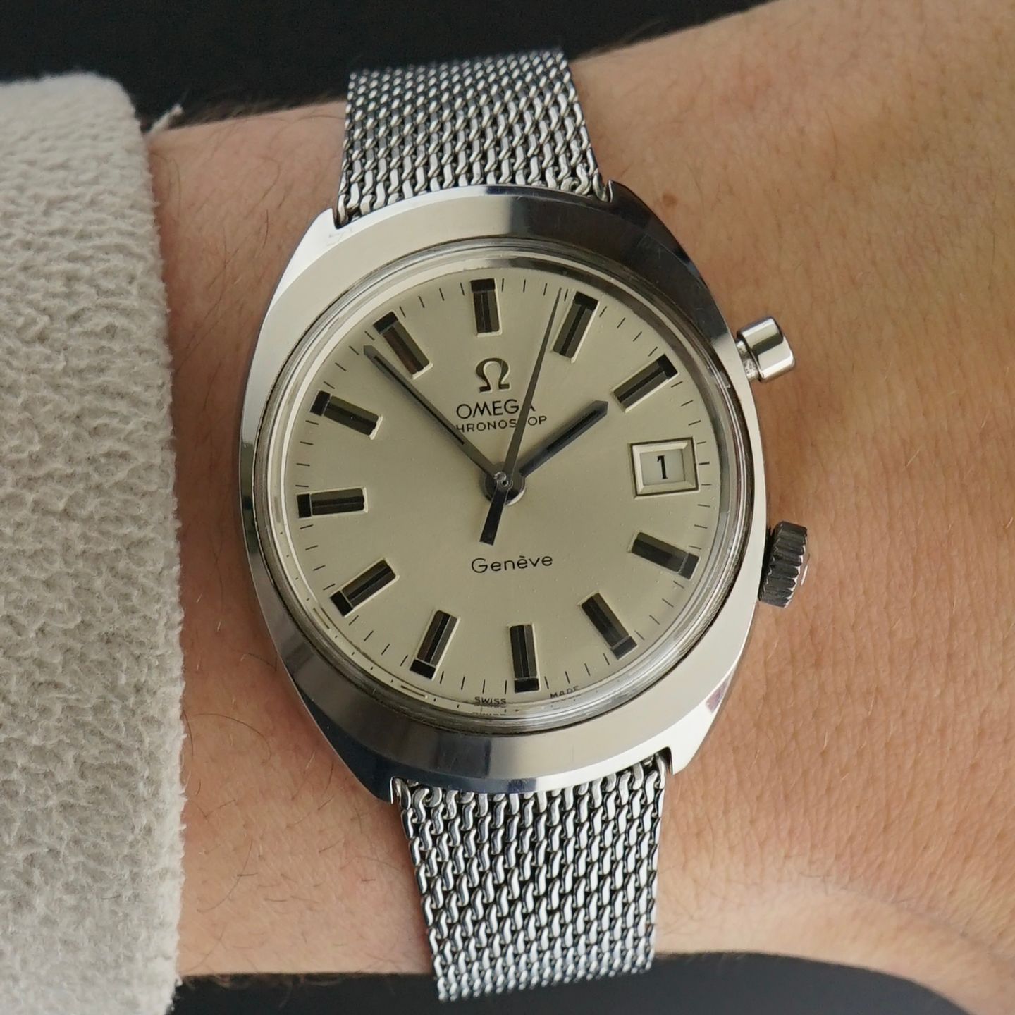 Omega Genève 146.009 (1969) - Wit wijzerplaat 35mm Staal (2/8)