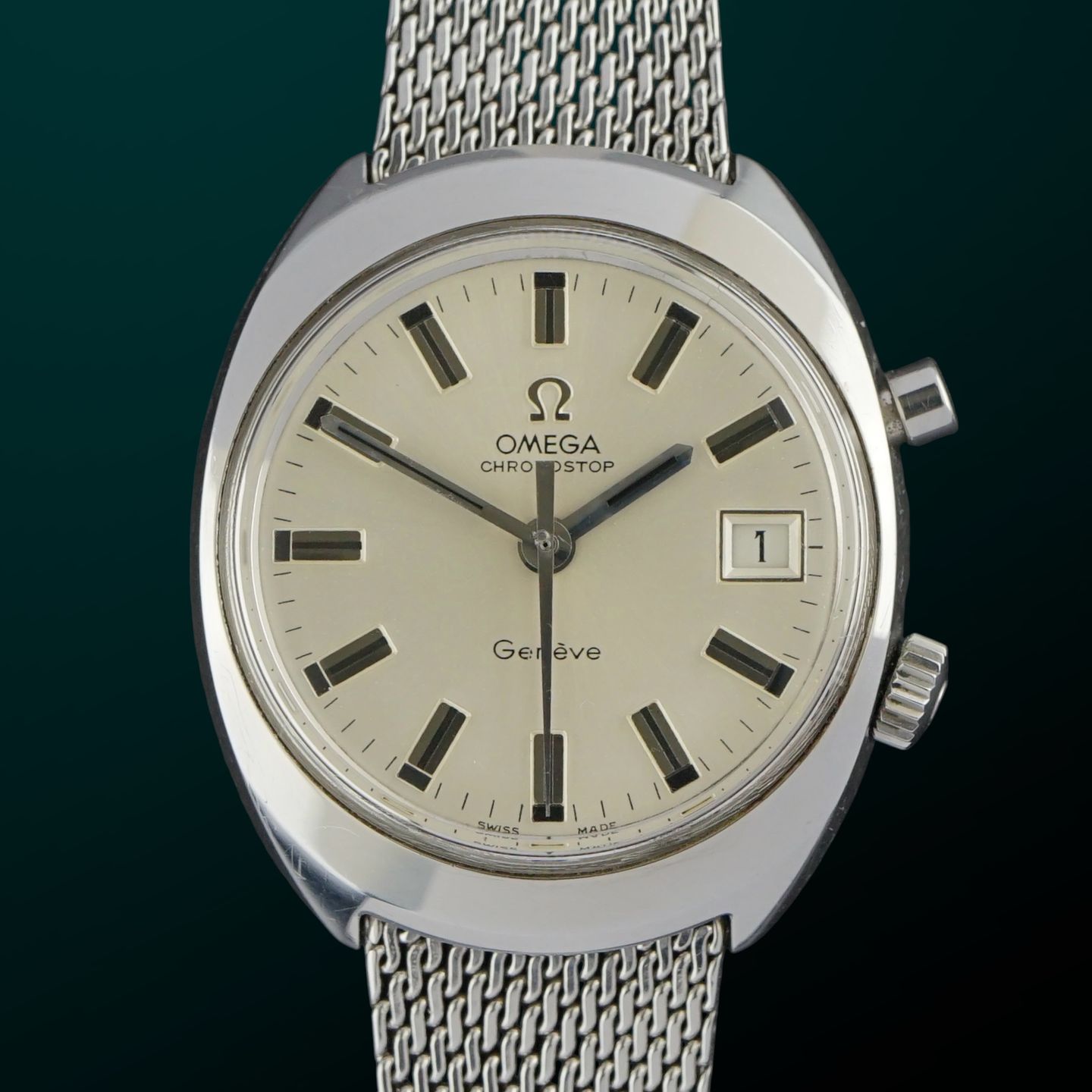 Omega Genève 146.009 (1969) - Wit wijzerplaat 35mm Staal (1/8)
