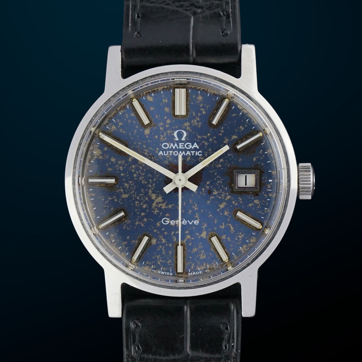 Omega Genève 166.0098 (1972) - Blue dial 35 mm Steel case (1/8)