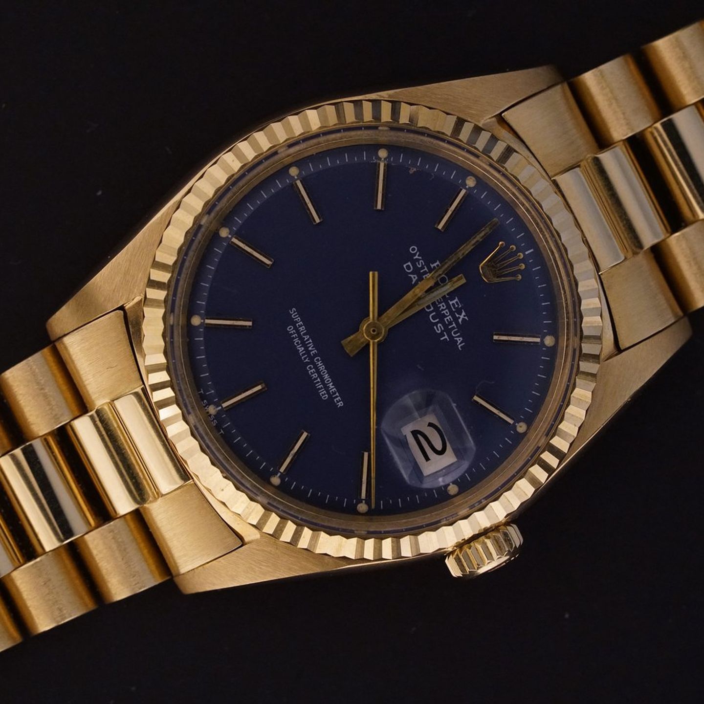 Rolex Datejust 1601 (1968) - Blue dial 36 mm Yellow Gold case (3/8)