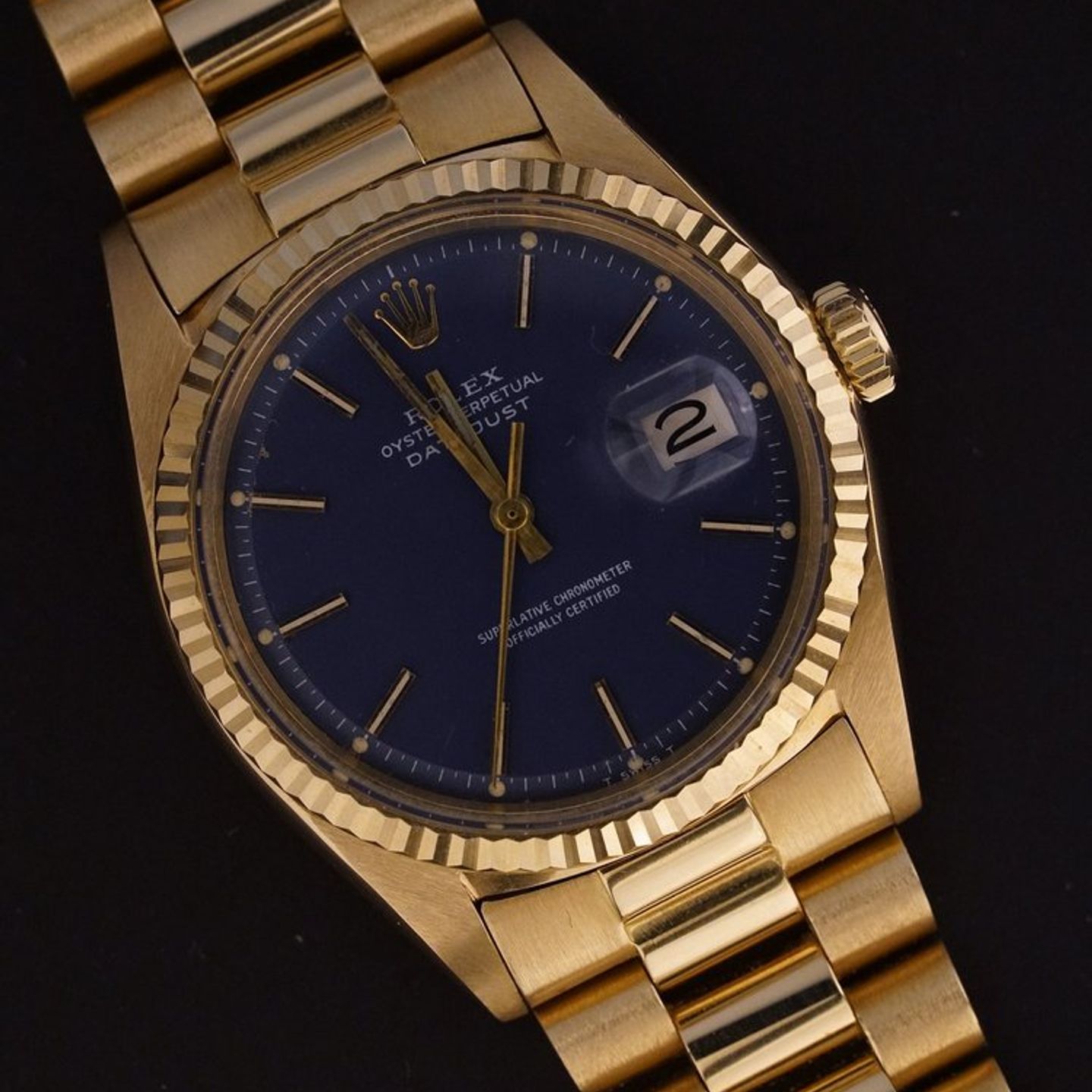 Rolex Datejust 1601 (1968) - Blauw wijzerplaat 36mm Geelgoud (2/8)