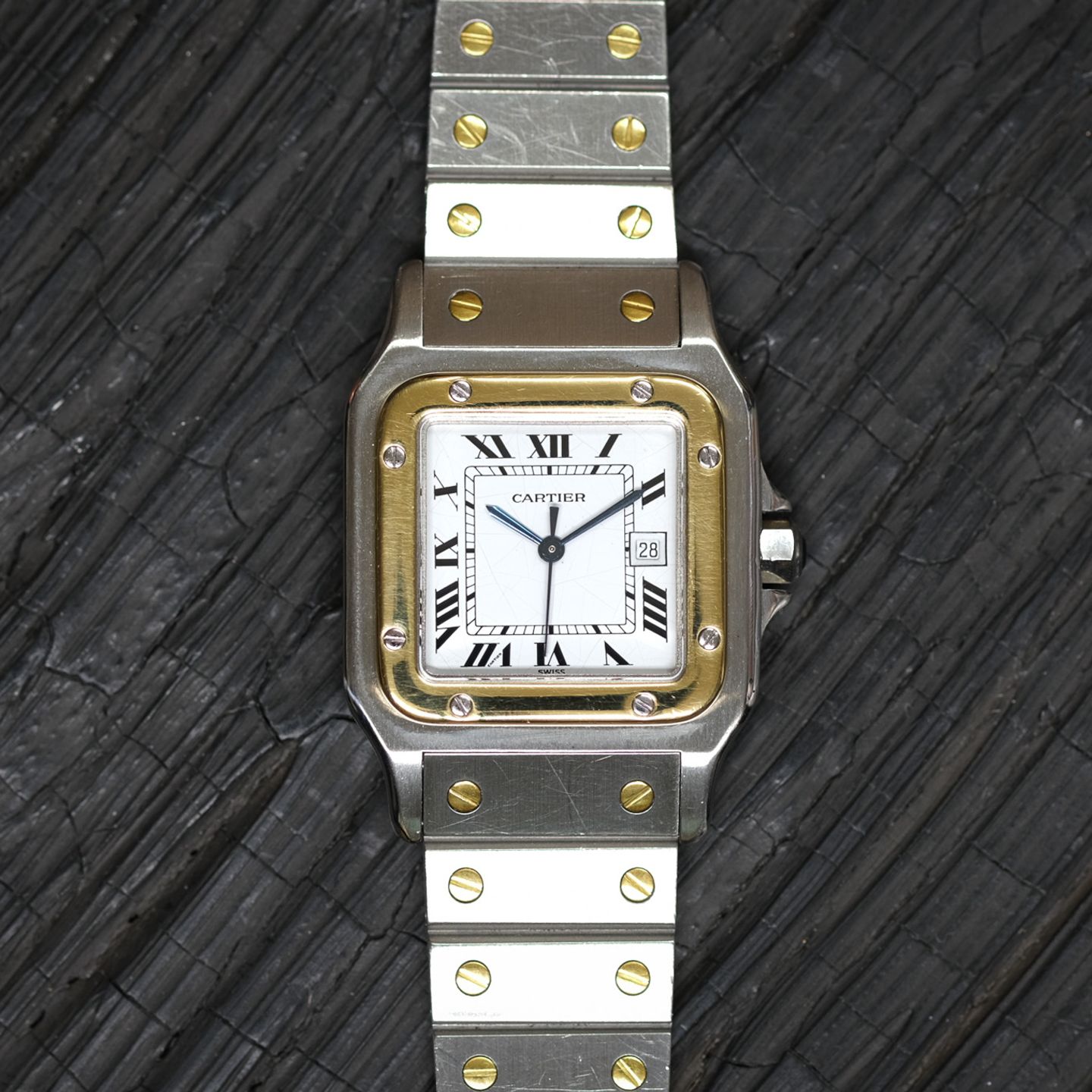 Cartier Santos 2961 (1990) - White dial 29 mm Gold/Steel case (2/8)