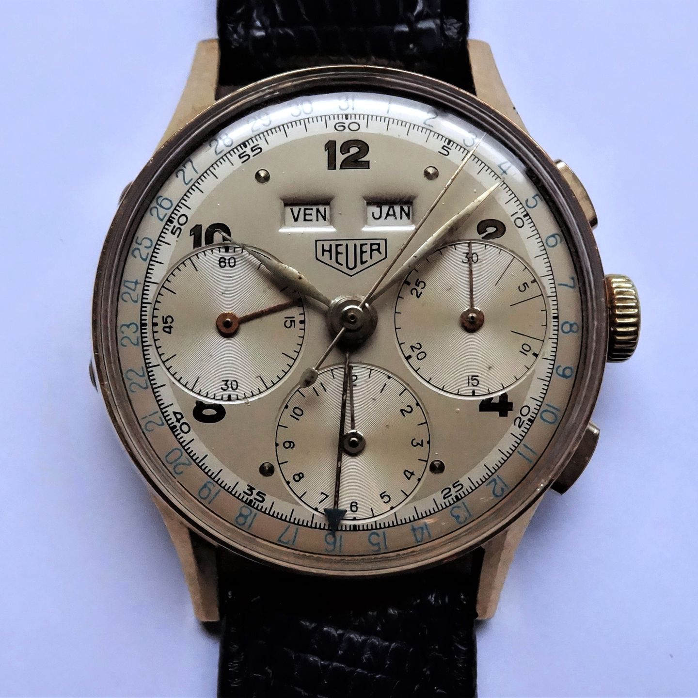 Heuer Vintage 2453 (1956) - Zwart wijzerplaat 35mm Goud/Staal (2/7)