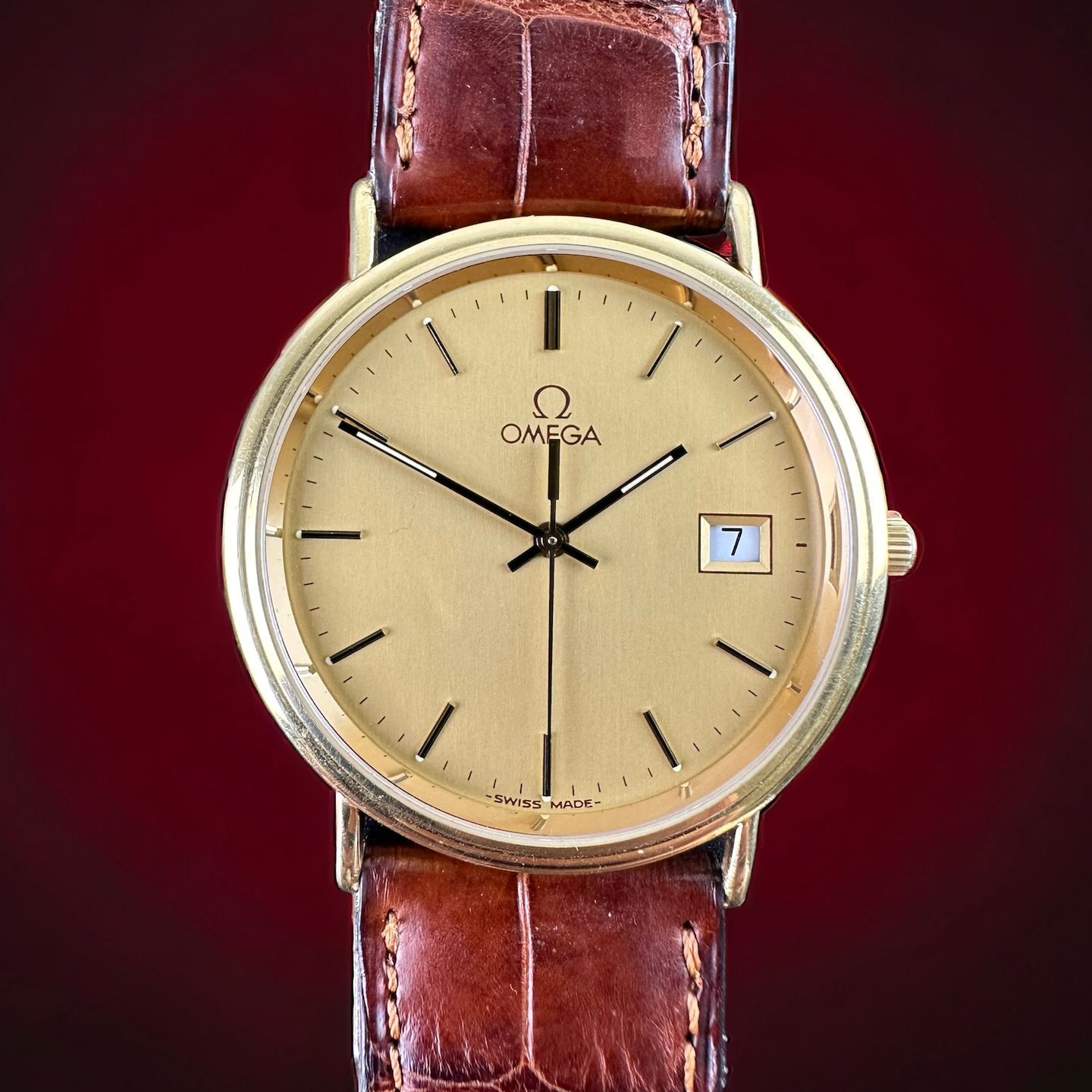 Omega Vintage 196.7500 (1973) - Gold dial 33 mm Yellow Gold case (1/8)