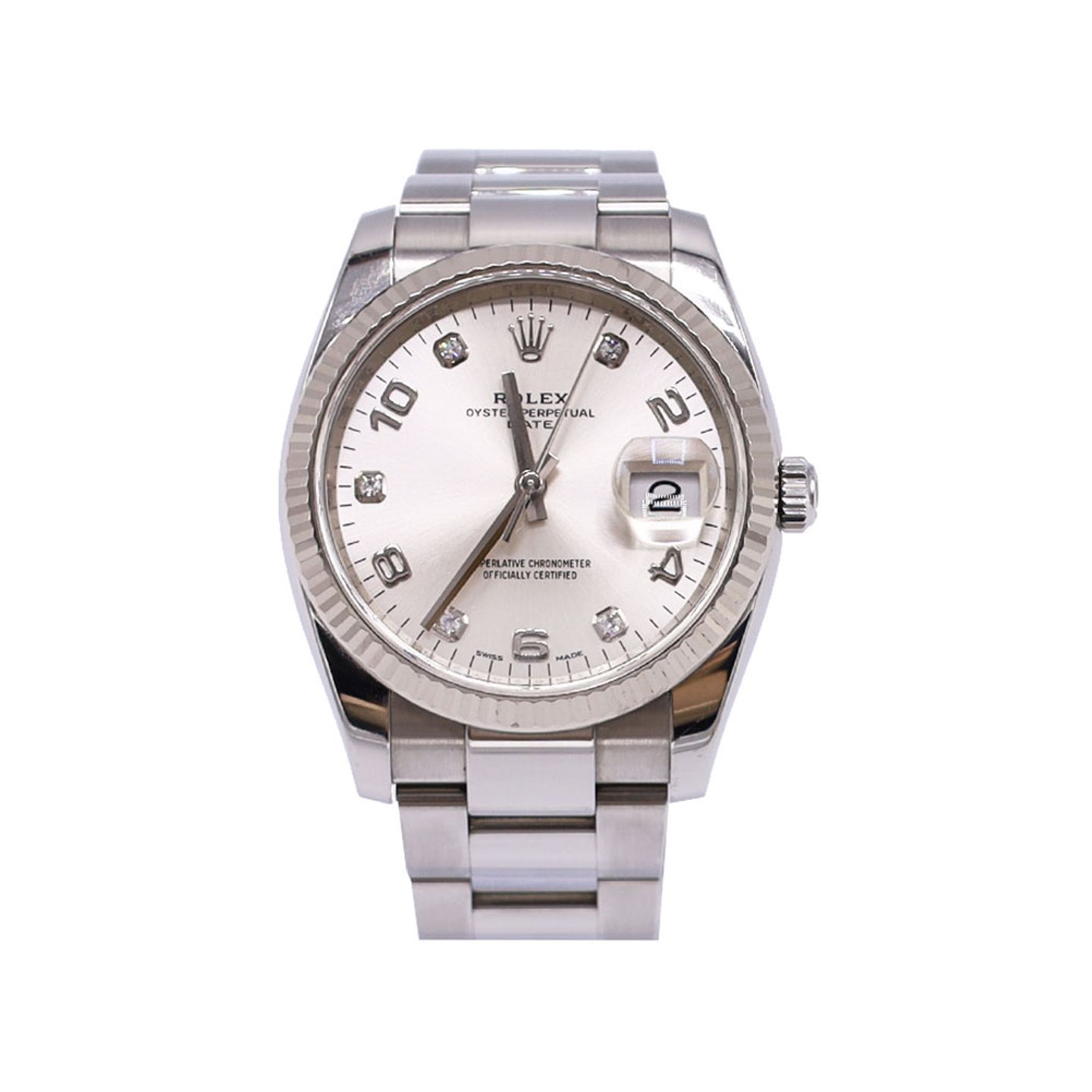 Rolex Oyster Perpetual Date 115234 (Onbekend (willekeurig serienummer)) - Zilver wijzerplaat 34mm Staal (1/6)