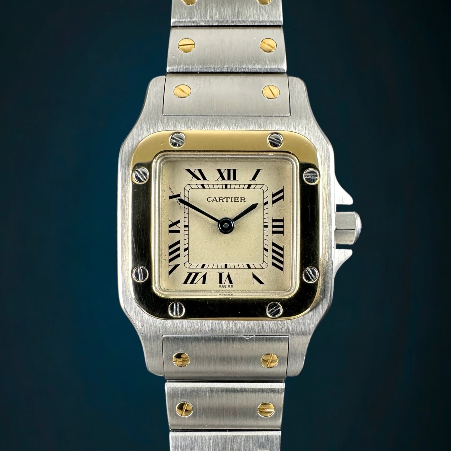 Cartier Santos Galbée 1057930 (1995) - Champagne dial 23 mm Gold/Steel case (1/8)