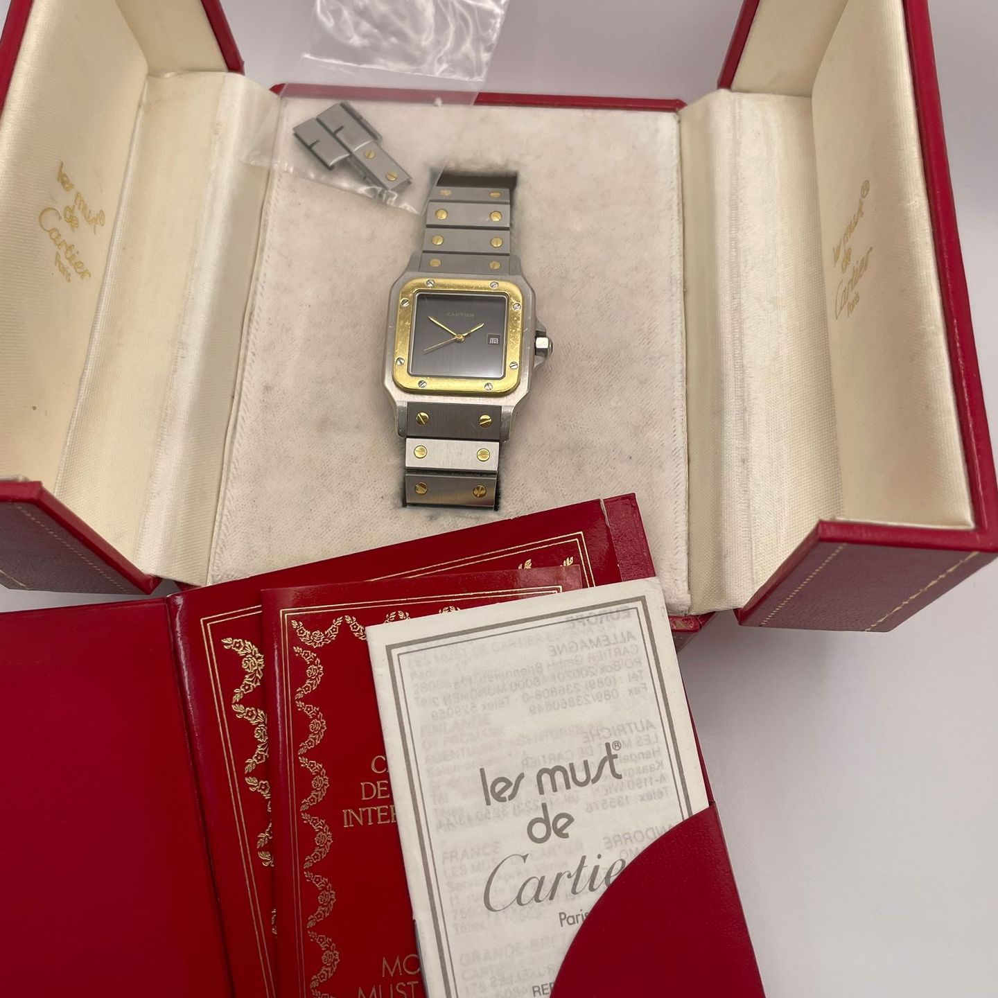 Cartier Santos 2961 (1985) - Grey dial 29 mm Gold/Steel case (8/8)