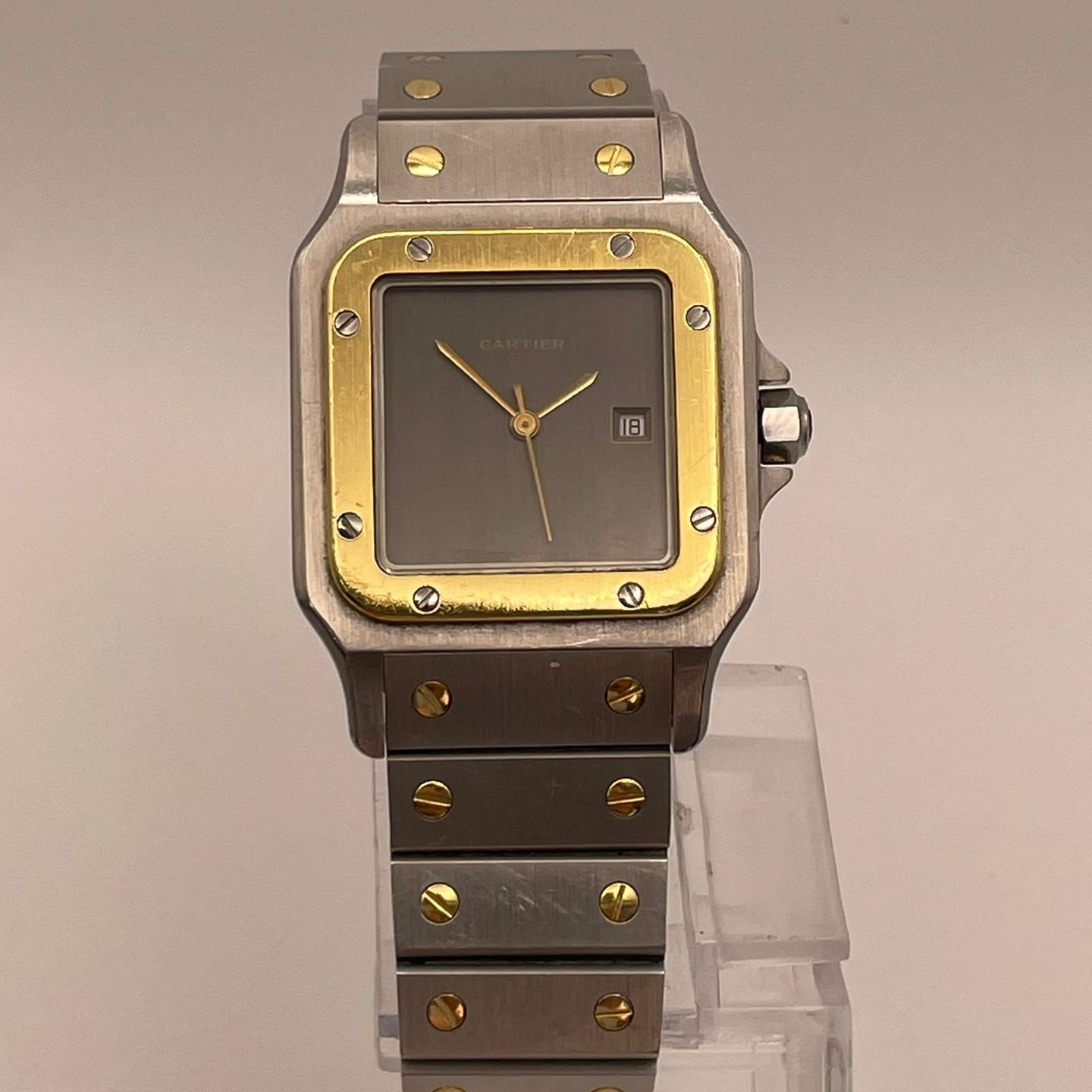Cartier Santos 2961 (1985) - Grey dial 29 mm Gold/Steel case (1/8)