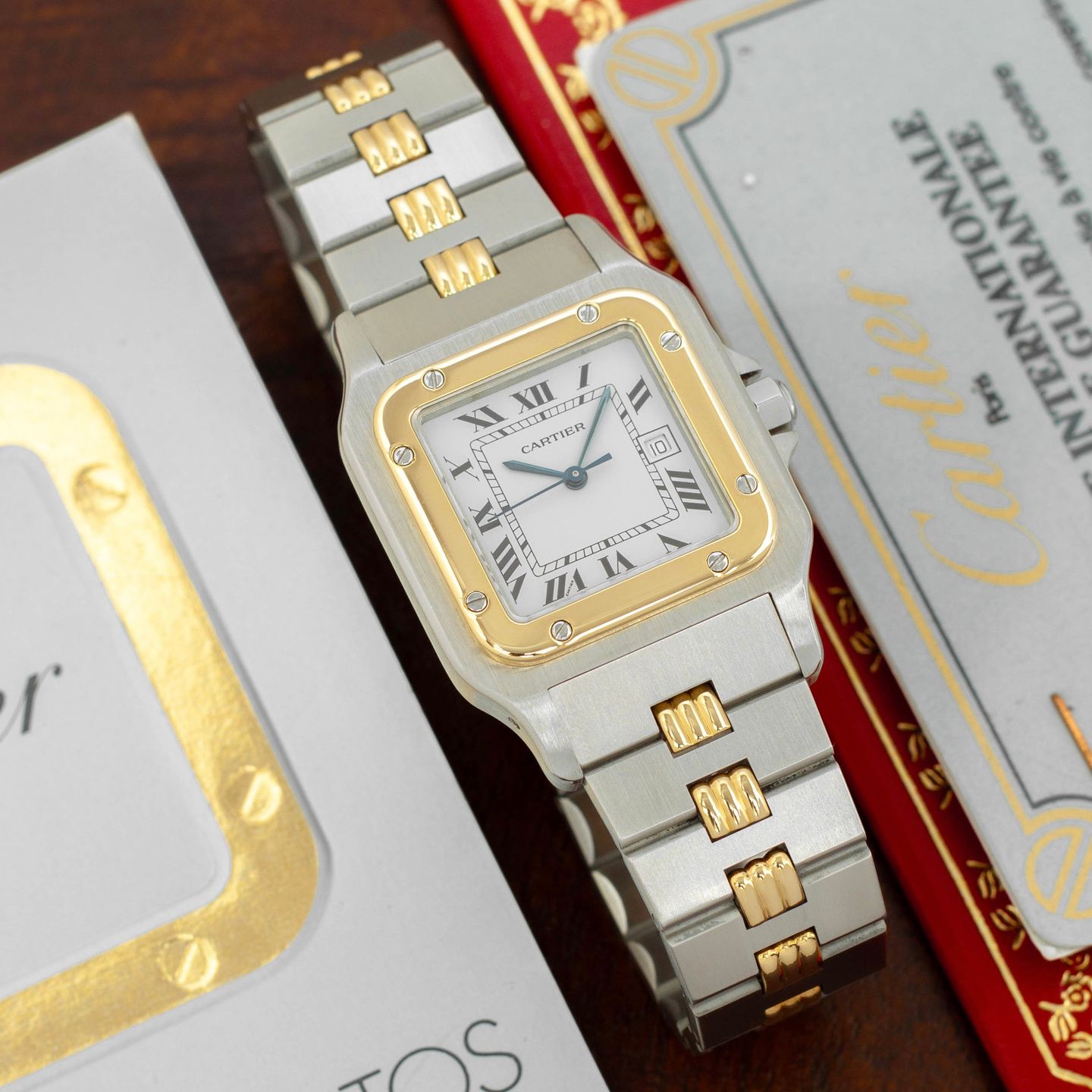 Cartier Santos 2961 (Unknown (random serial)) - White dial 29 mm Gold/Steel case (1/8)