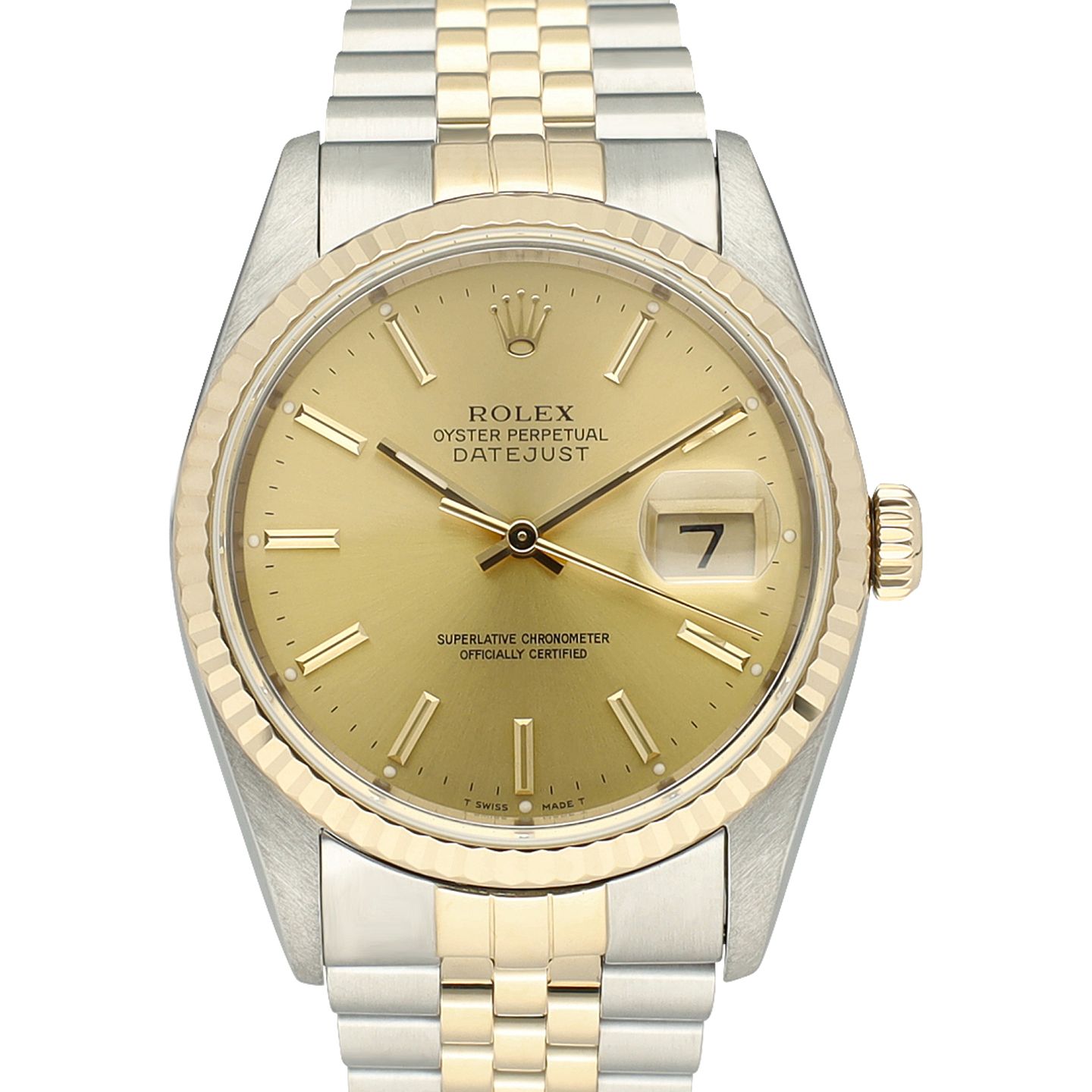 Rolex Datejust 16233 (1993) - Champagne wijzerplaat 36mm Goud/Staal (2/8)