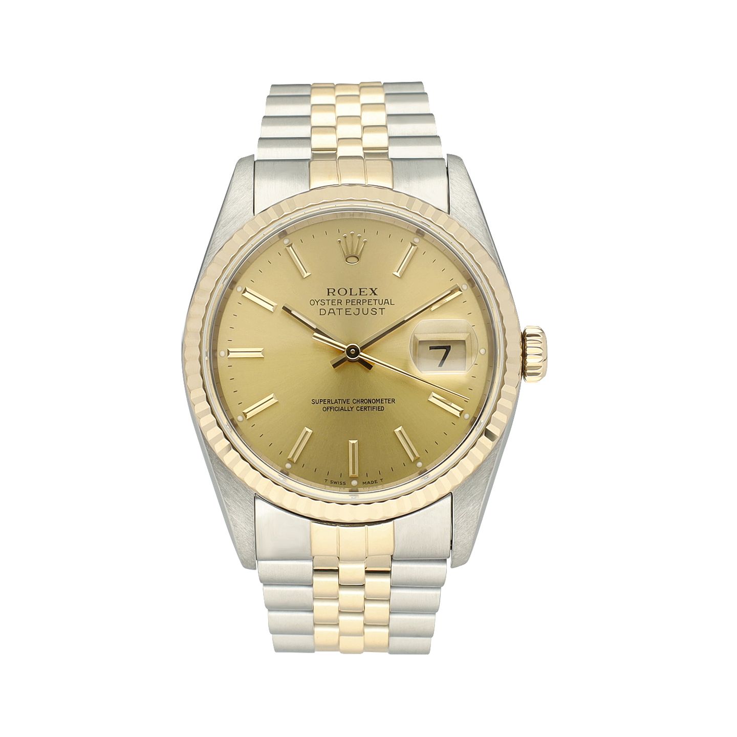 Rolex Datejust 16233 (1993) - Champagne wijzerplaat 36mm Goud/Staal (3/8)