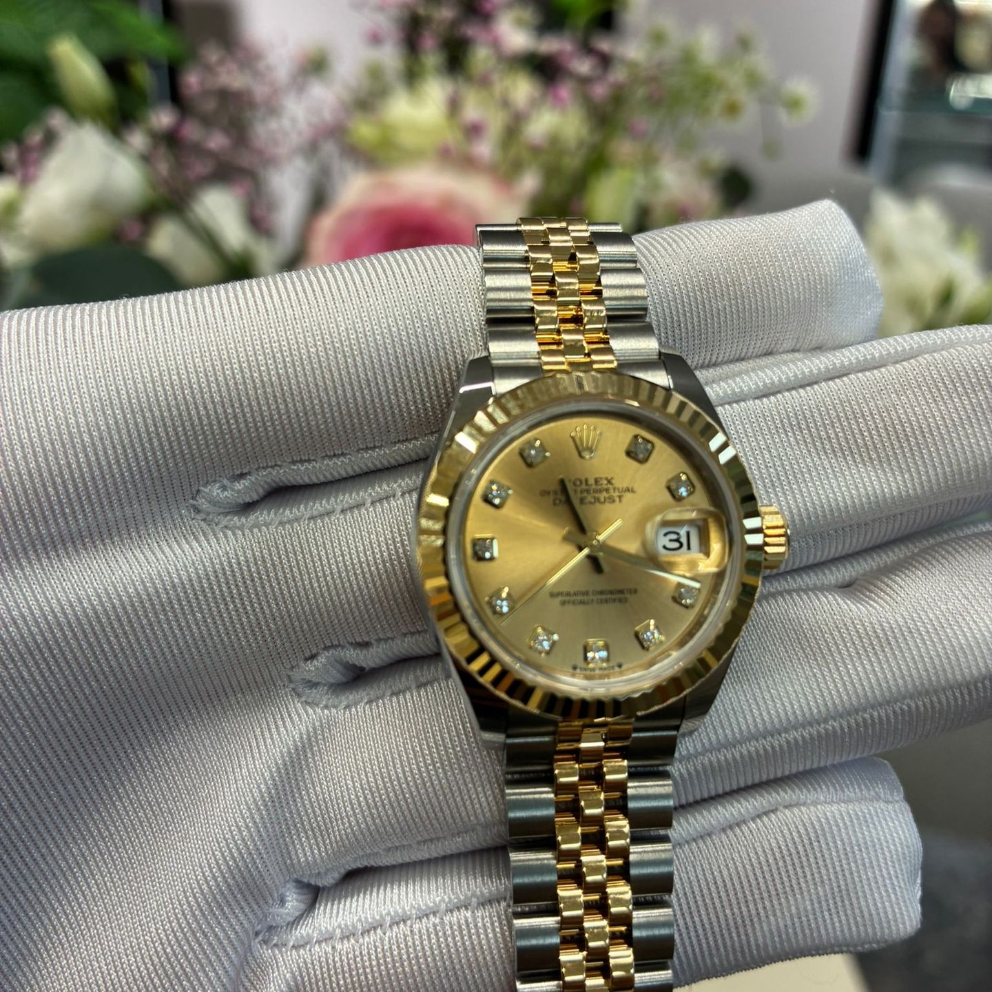 Rolex Lady-Datejust 279173G (2025) - Champagne dial 28 mm Gold/Steel case (7/8)