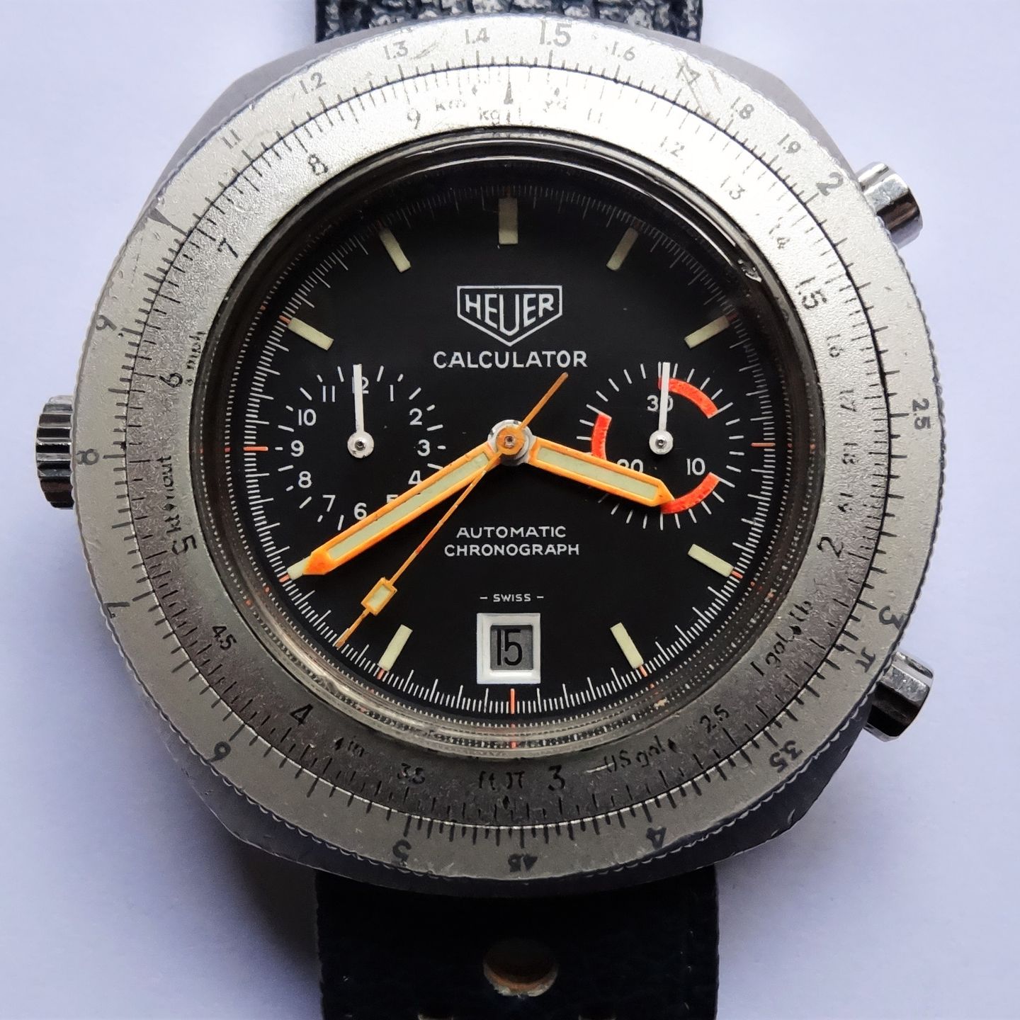 Heuer Vintage 110.633 (1972) - Zwart wijzerplaat 45mm Staal (3/7)