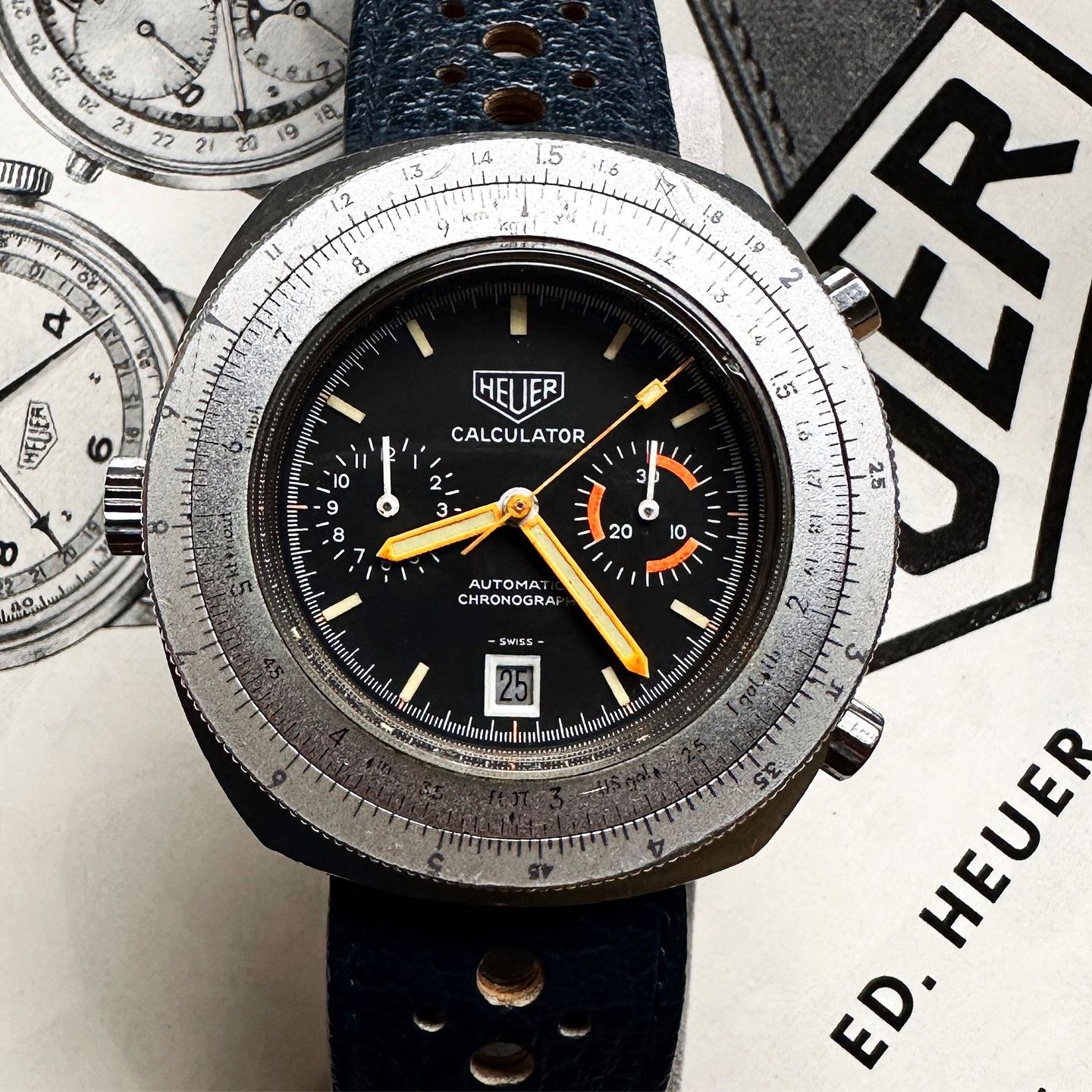 Heuer Vintage 110.633 (1972) - Zwart wijzerplaat 45mm Staal (2/7)