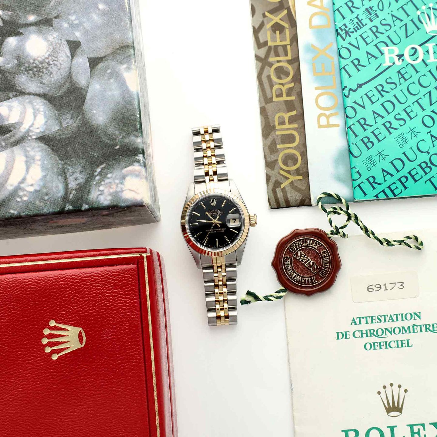 Rolex Lady-Datejust 69173 (1995) - Zwart wijzerplaat 26mm Goud/Staal (8/8)