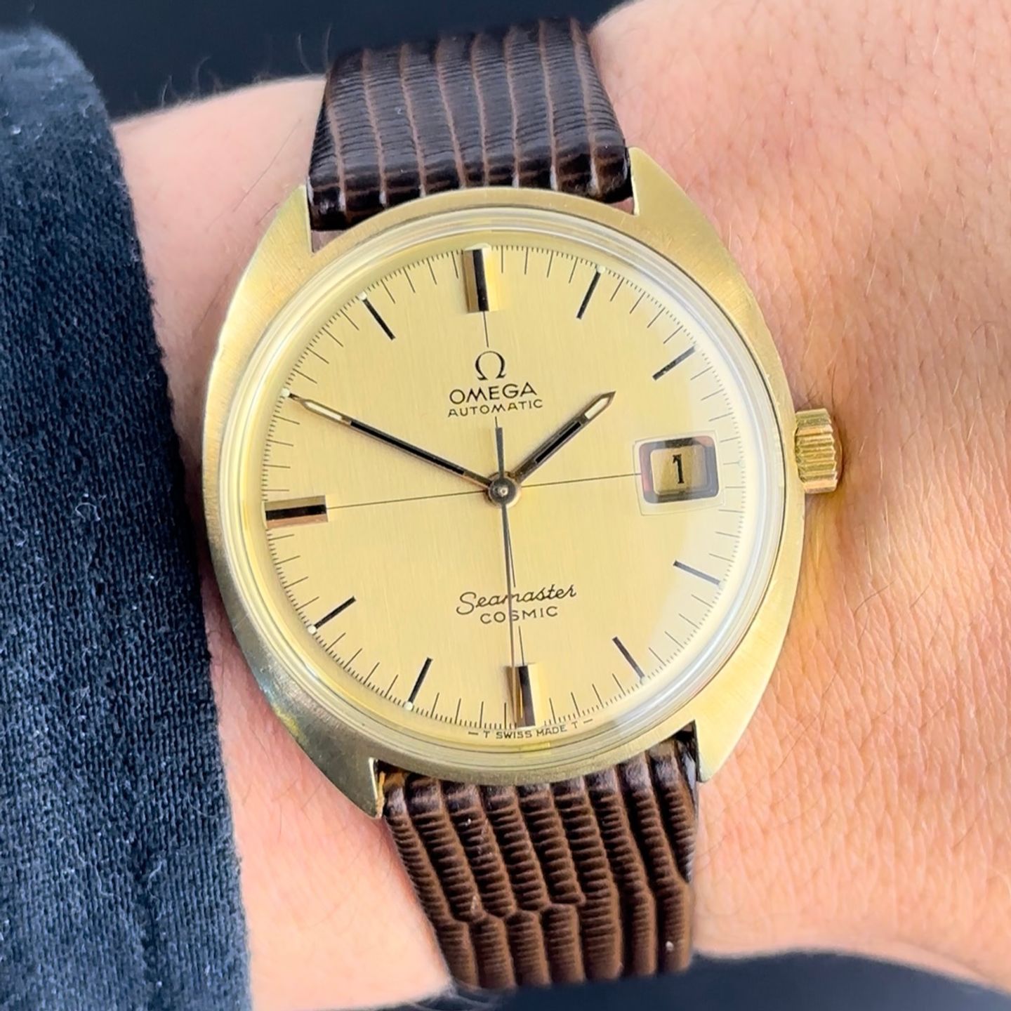 Omega Seamaster Cosmic 166.026 (1970) - Gold dial 36 mm Gold/Steel case (2/8)