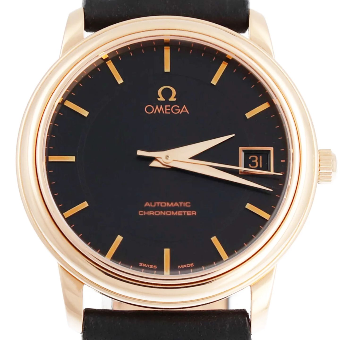 Omega De Ville Prestige 4601.54.11 (2010) - Black dial 35 mm Rose Gold case (1/6)
