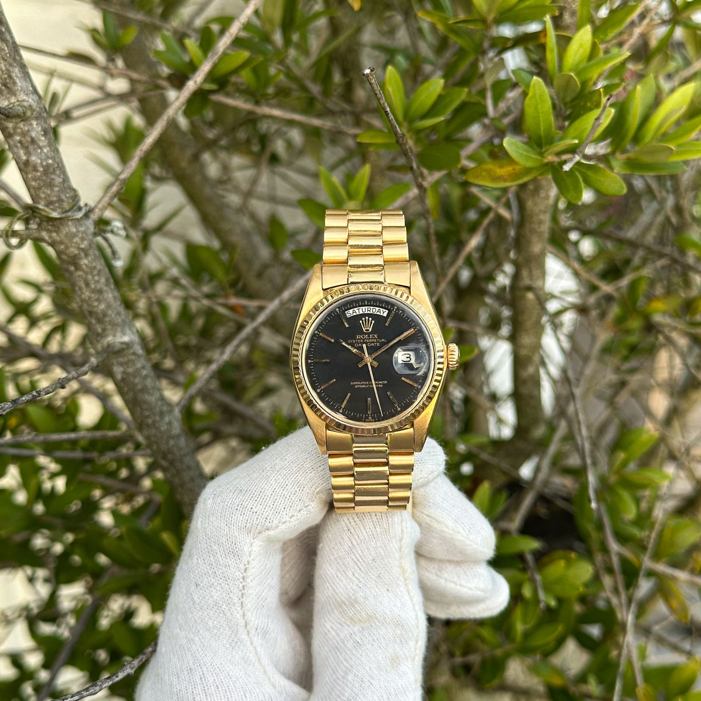 Rolex Day-Date 1803 (1974) - Black dial 36 mm Yellow Gold case (1/8)