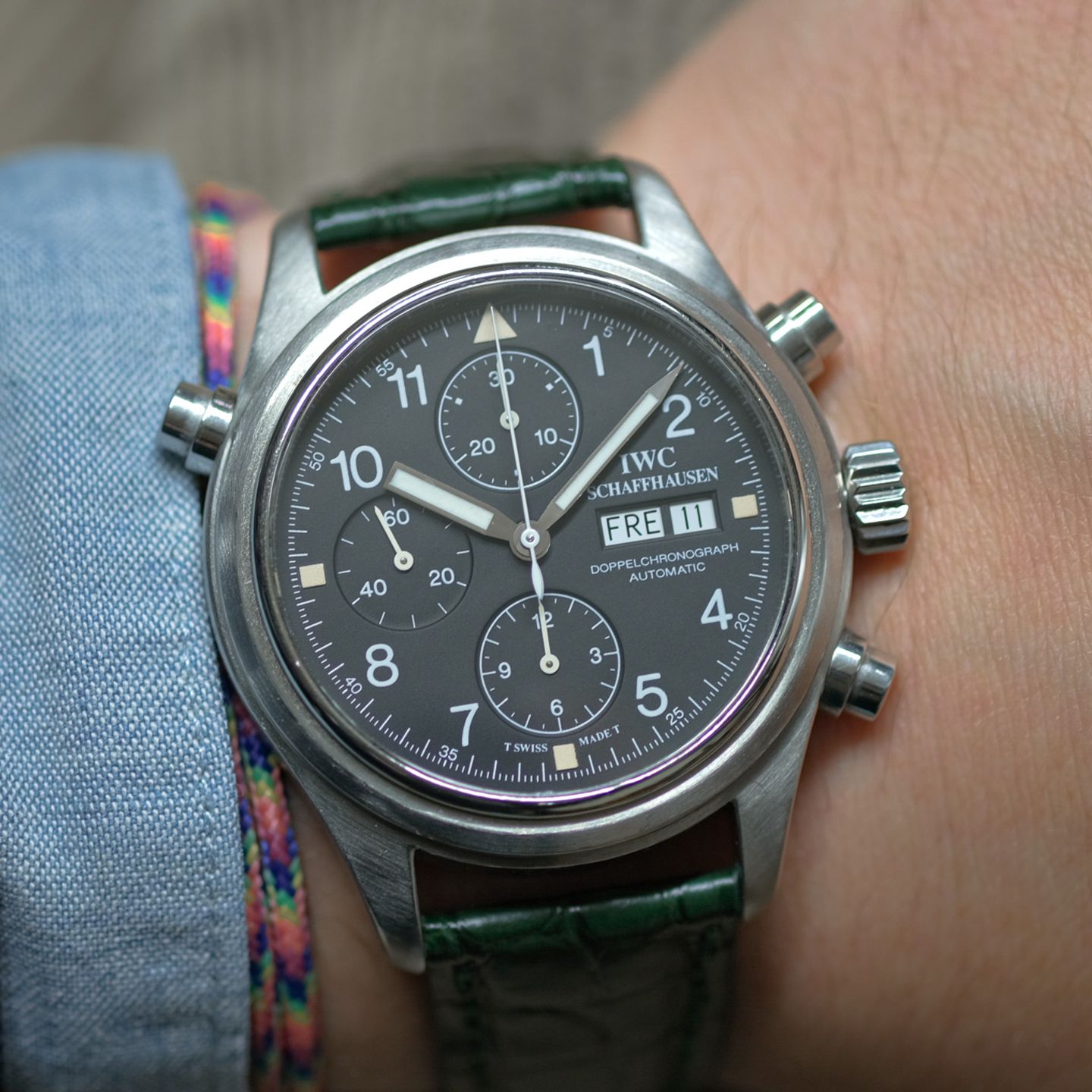 IWC Pilot Double Chronograph IW3713 (1999) - Zwart wijzerplaat 42mm Staal (1/8)