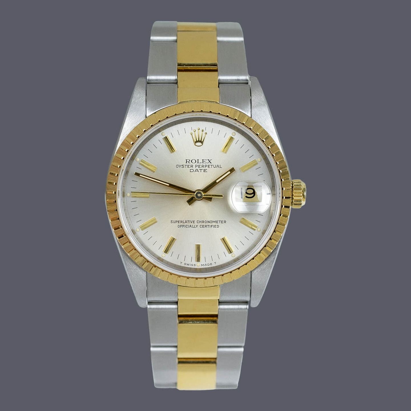 Rolex Oyster Perpetual Date 15233 (1996) - Champagne wijzerplaat 34mm Goud/Staal (1/1)