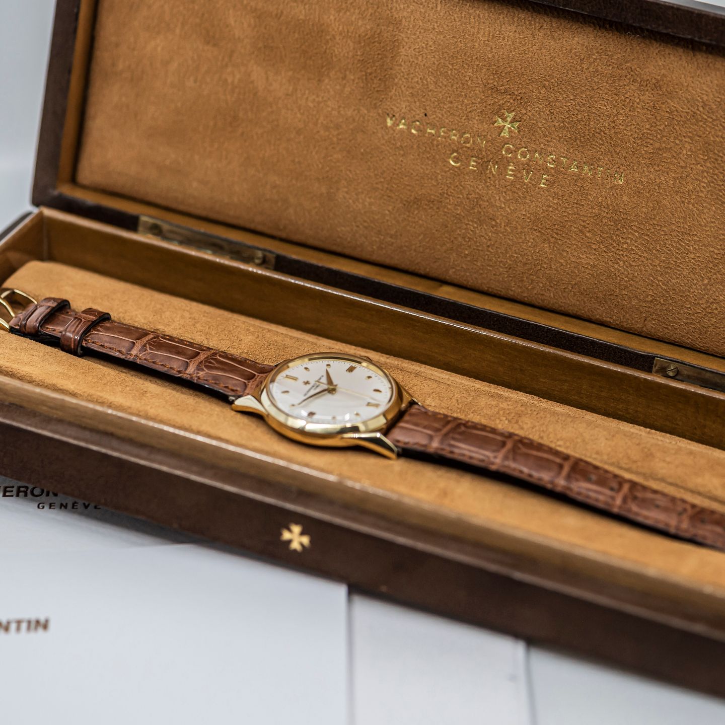 Vacheron Constantin Vintage 6111 (1955) - Silver dial 35 mm Yellow Gold case (7/8)