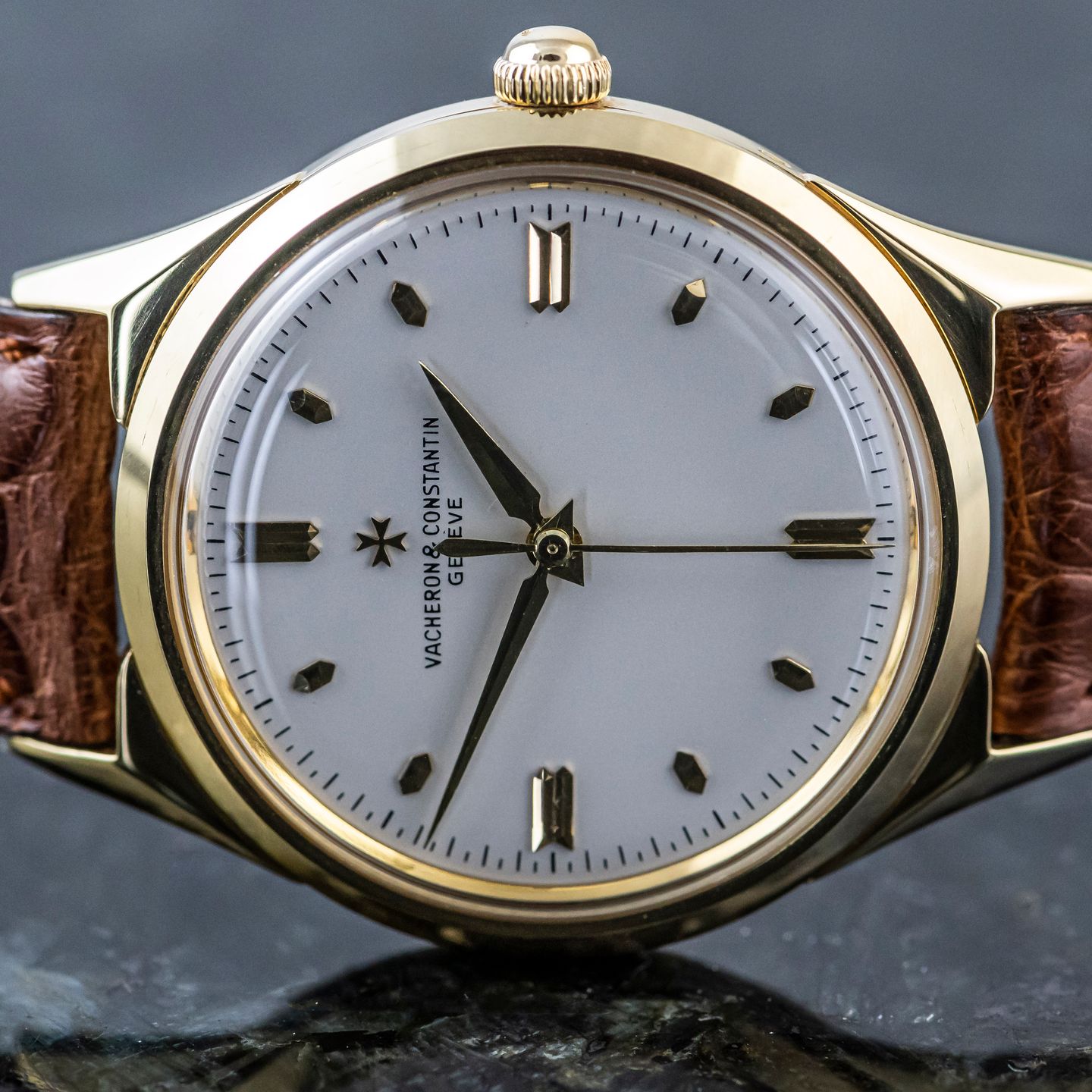 Vacheron Constantin Vintage 6111 (1955) - Zilver wijzerplaat 35mm Geelgoud (2/8)