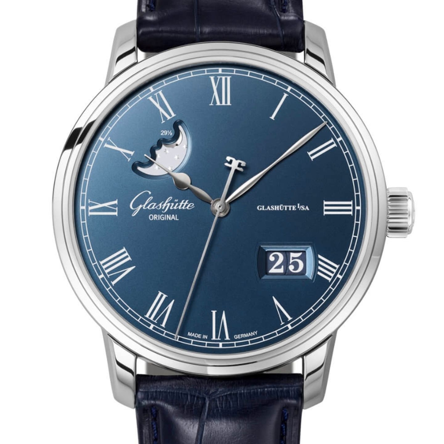 Glashütte Original Senator Panorama Date Moon Phase 100-04-05-12-30 (2022) - Blauw wijzerplaat 40mm Staal (1/1)