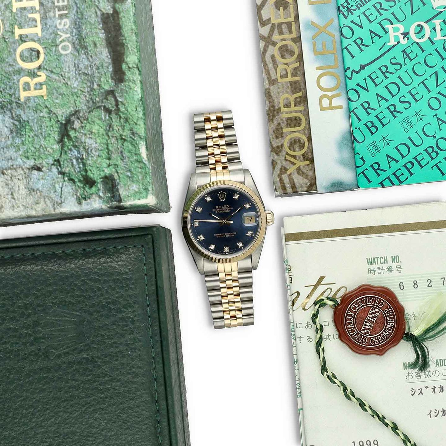 Rolex Datejust 31 68273 (1997) - Blue dial 31 mm Gold/Steel case (8/8)