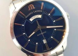 Maurice Lacroix Pontos Day Date PT6358-SS002-430-1 (Onbekend (willekeurig serienummer)) - Blauw wijzerplaat 41mm Staal