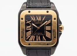 Cartier Santos 100 W2020009 (Unknown (random serial)) - Black dial 38 mm Gold/Steel case