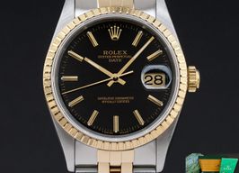 Rolex Oyster Perpetual Date 15223 (1990) - Zwart wijzerplaat 34mm Goud/Staal